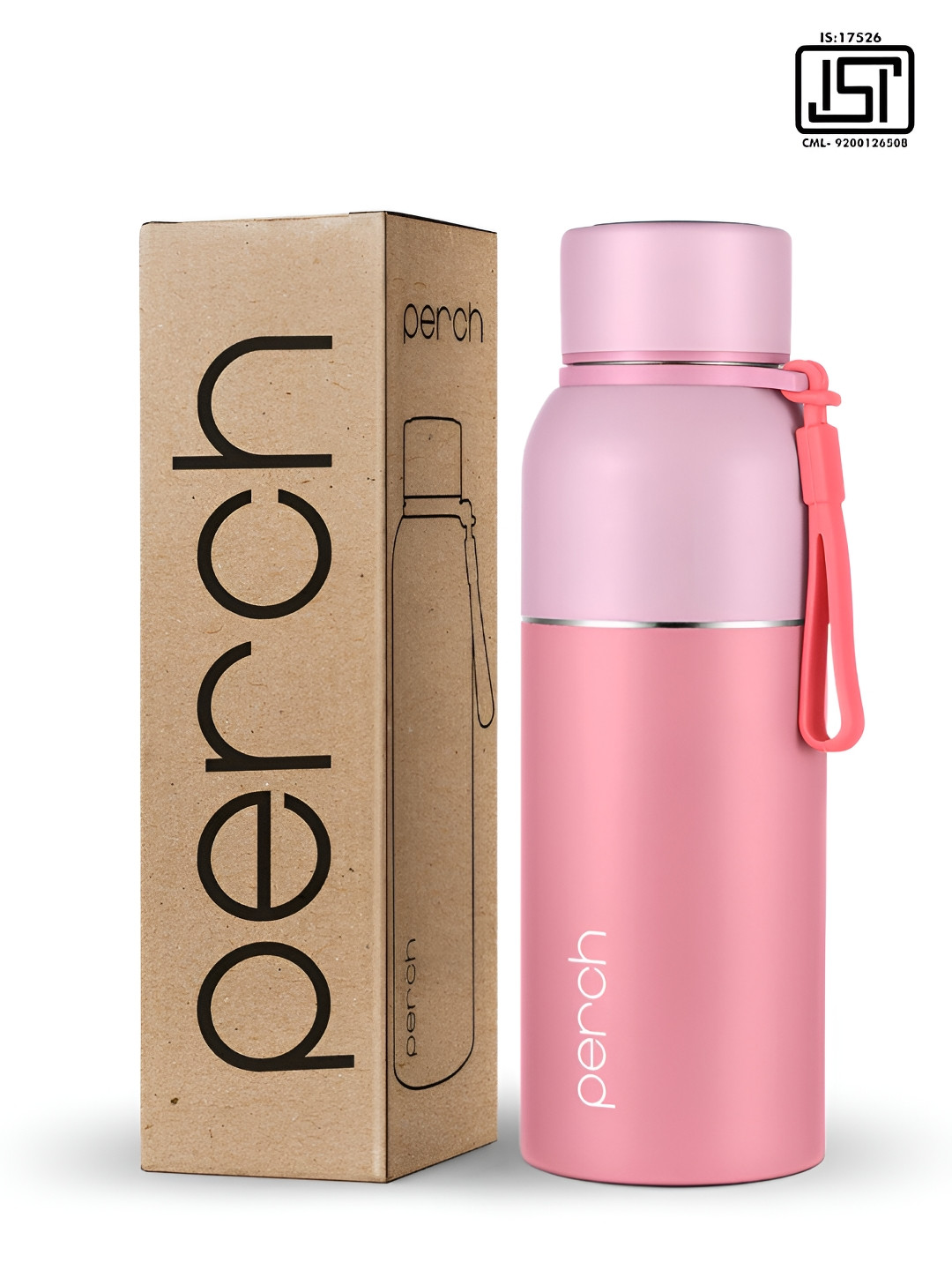 PERCH Pink & Silver-Toned Single Stainless Steel Colourblocked Double Wall Vacuum Water Bottle