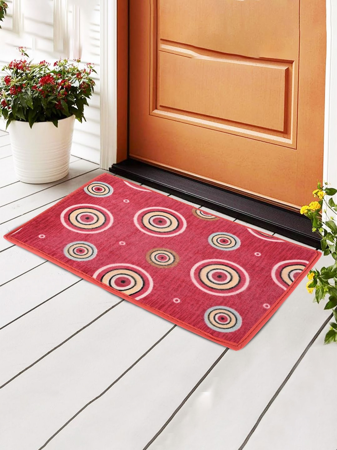 Aura Blue & Red Patterned Circles Design Anti-Skid Doormats