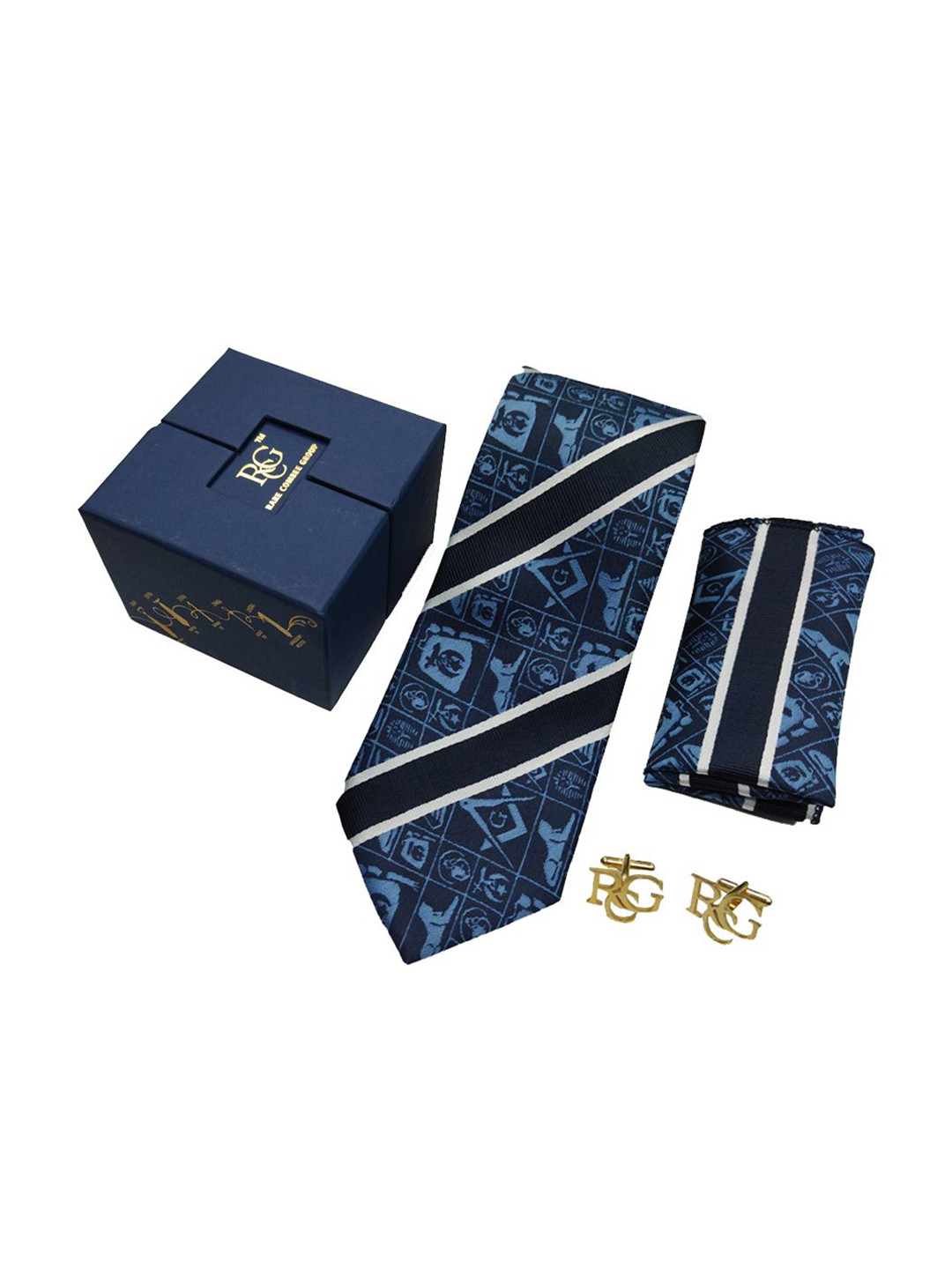 RARE COMBEE GROUP Men Printed Ties and Cufflinks Accessory Gift Set