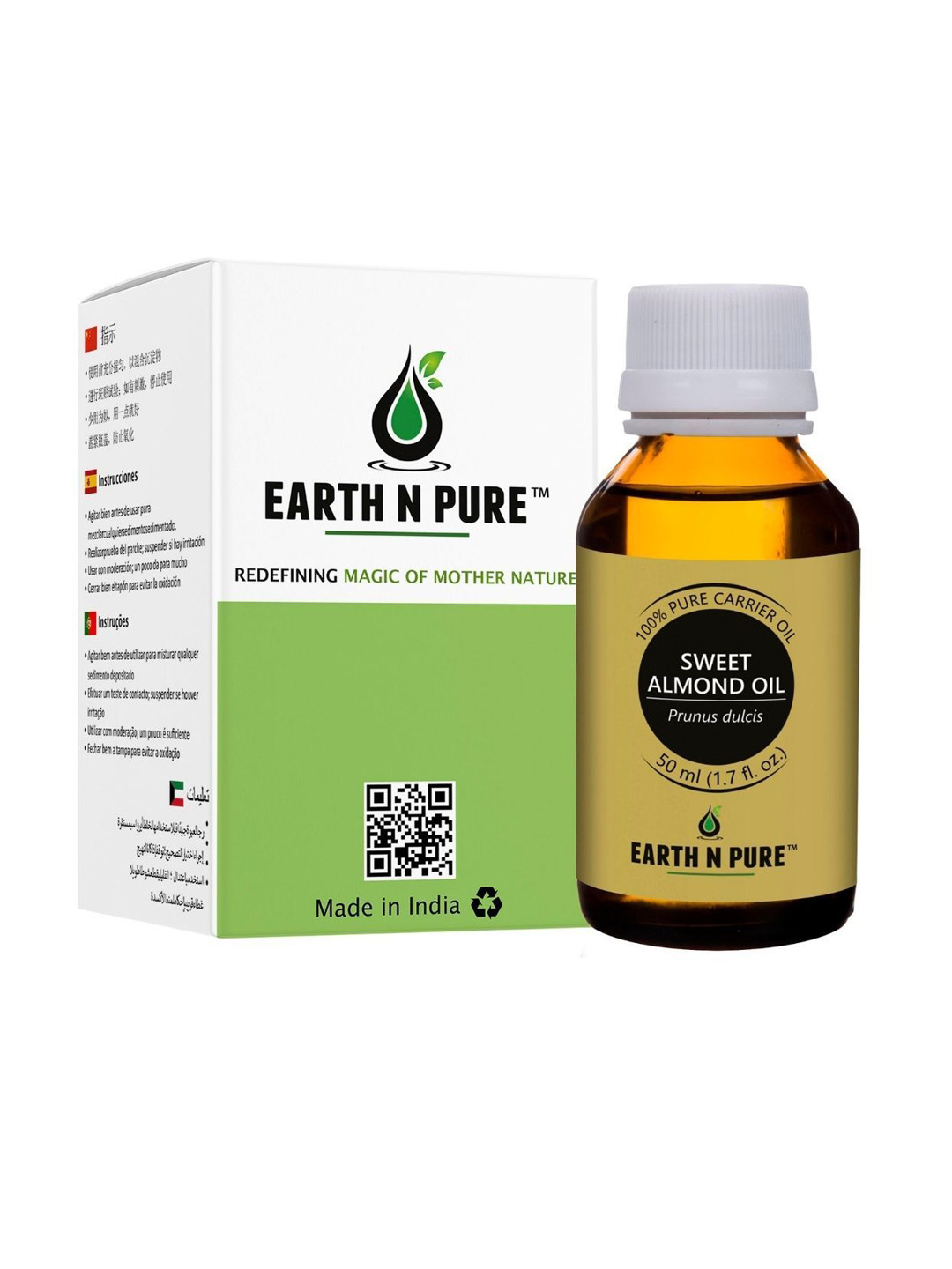 EARTH N PURE 100% Pure & Natural Healthy Scalp Sweet Almond Carrier Oil - 50 ml