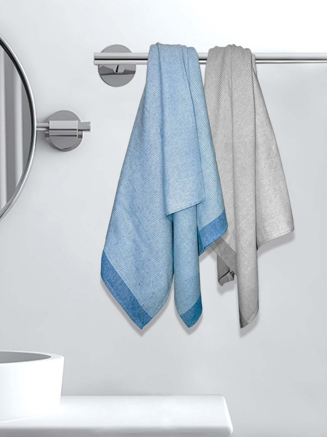 Athom Living Astar Blue & Grey 2 Pieces Cotton 210 GSM Bath Towels