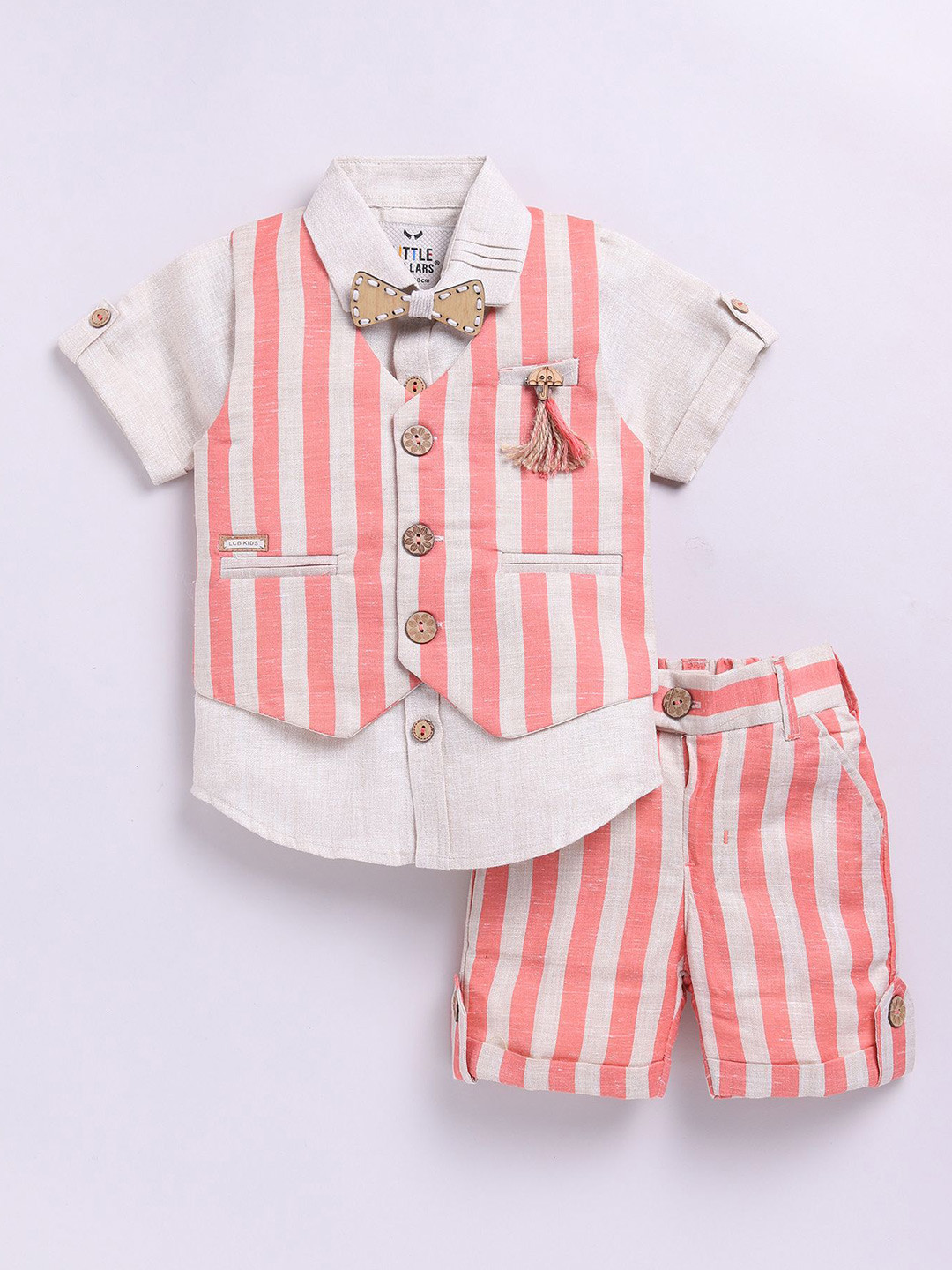 LITTLE COLLARS Boy Striped 3-Piece Party Suit With Shirt and Tie