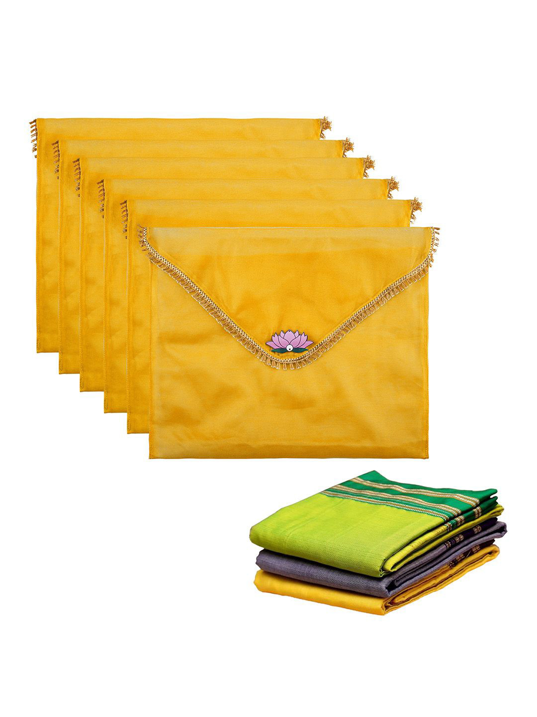 Kuber Industries Yellow 6 Pieces Organza Saree Cover Packing Single Saree Cover Organisers