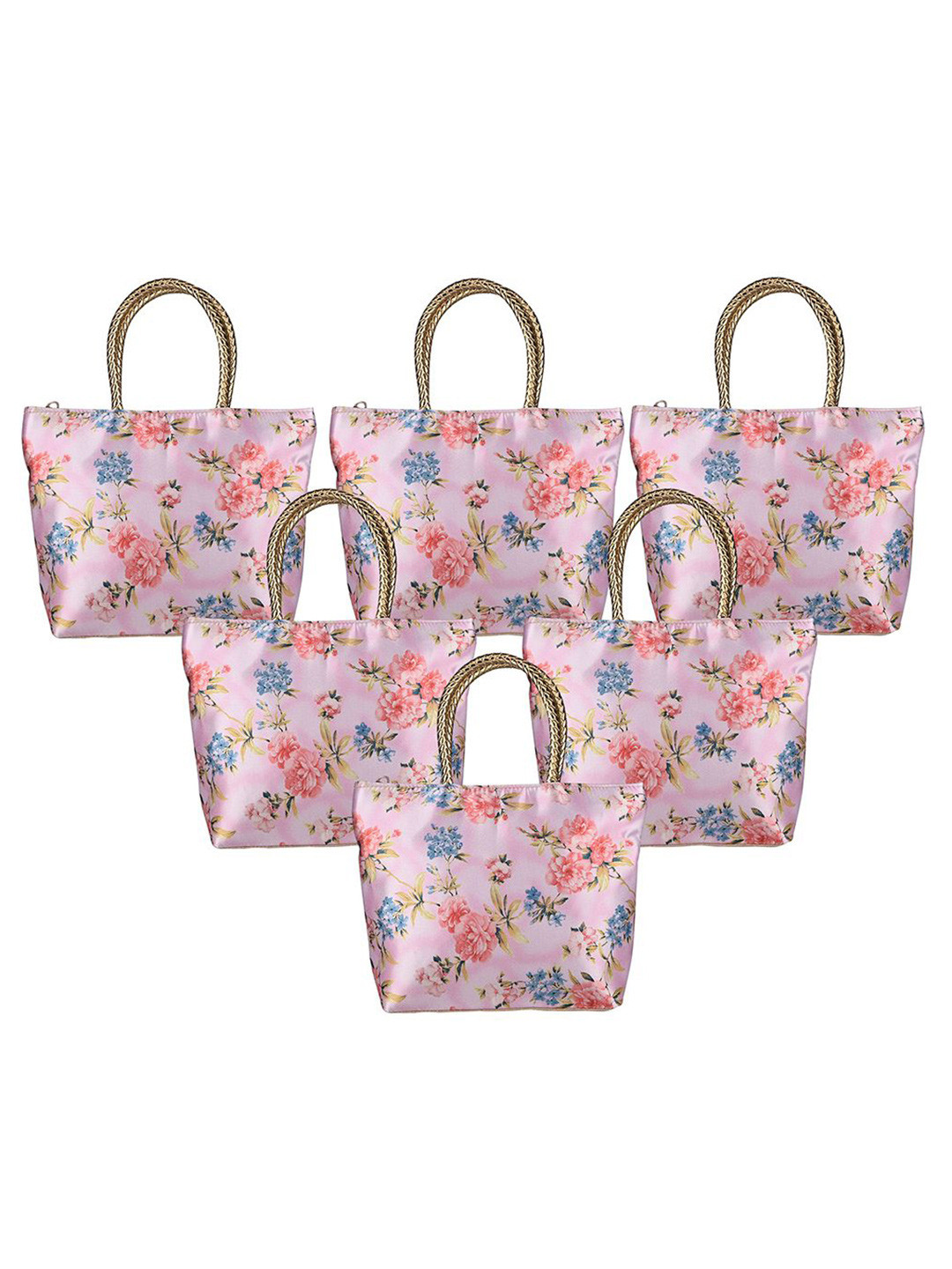 Kuber Industries 6 Pcs Silk Small Hand Bag with Handle & 1 Outer Zip Pocket Shoulder Bag