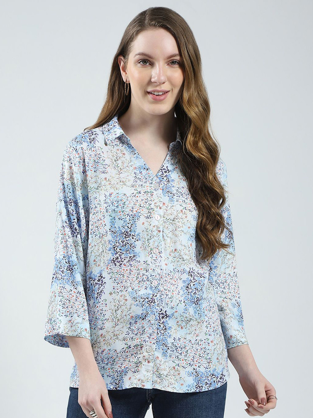 Monte Carlo Womens Printed Collar Neck Shirt Style Top