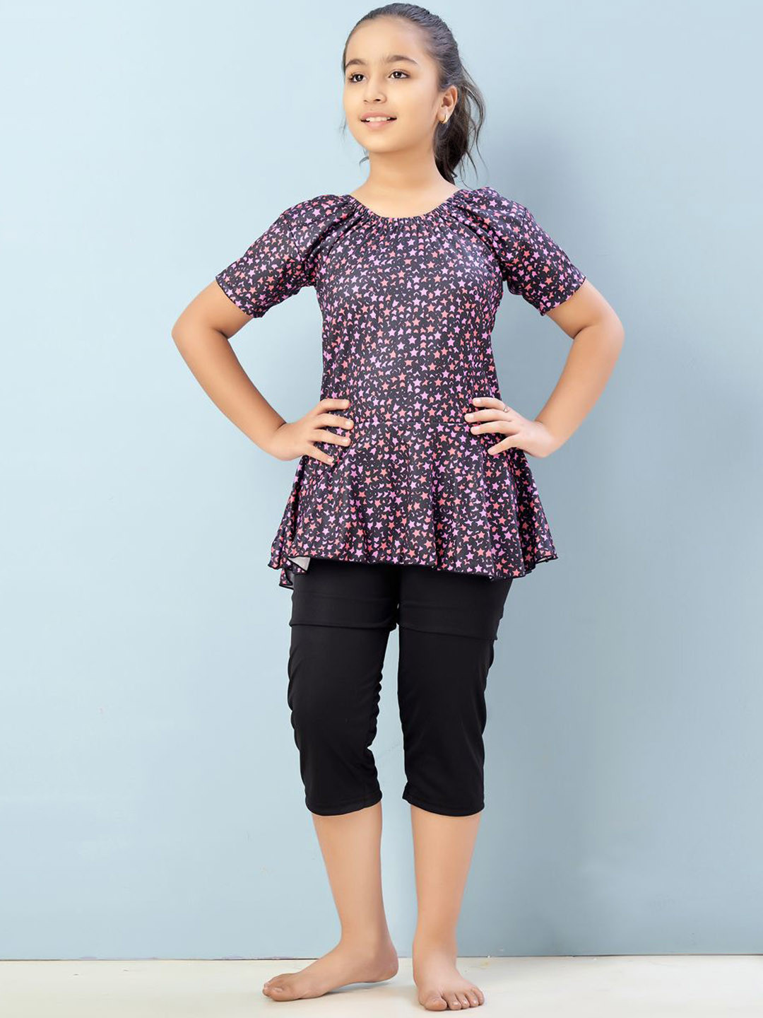 BAESD Girls Star Printed Swim Suit With Attached Tights