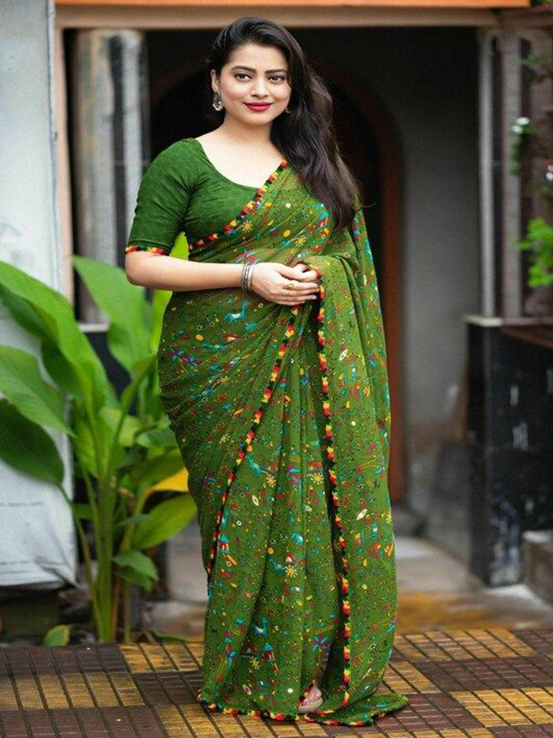 SAADHVI Warli Print Pure Georgette Saree