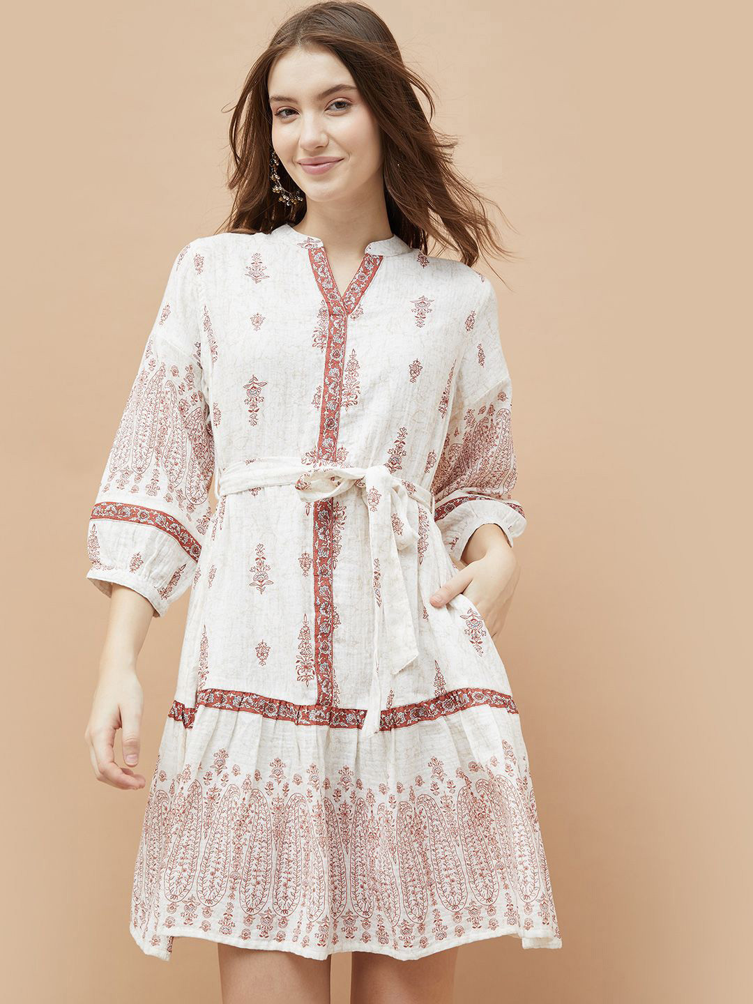 Colour Me by Melange Ethnic Motifs Print A-Line Mini Dress