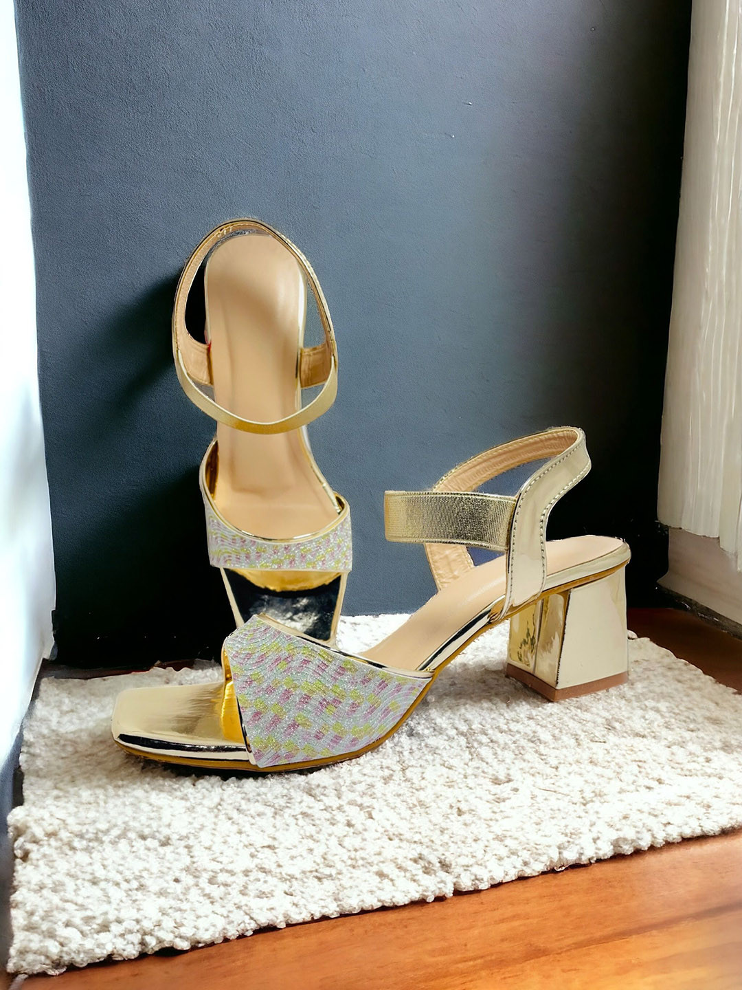 FABBMATE Embellished Party High-Top Comfort Peep Toes