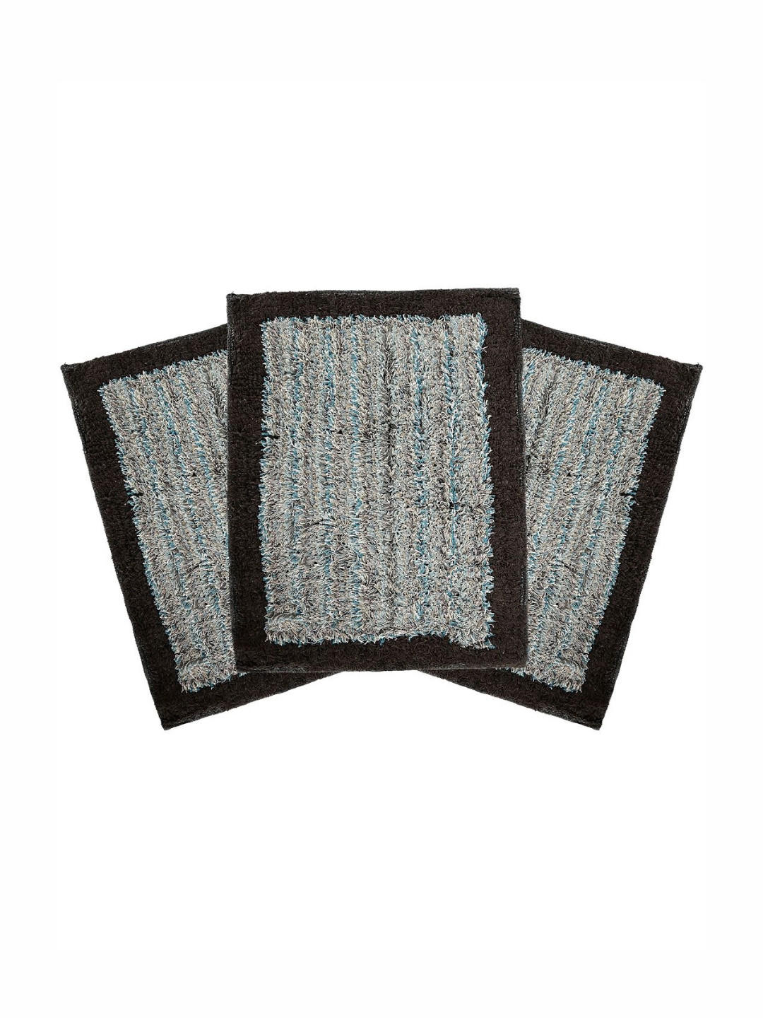 Aura 3Pcs Brown & White Furry Cotton Anti-Skid Doormats