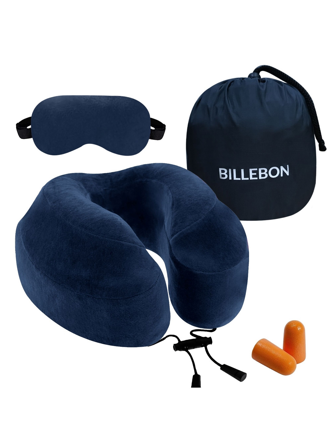 BILLEBON Blue Solid Polycotton Breathable Firm Memory Foam Travel Pillow-11.43 x 27.94 x 25.4 cm