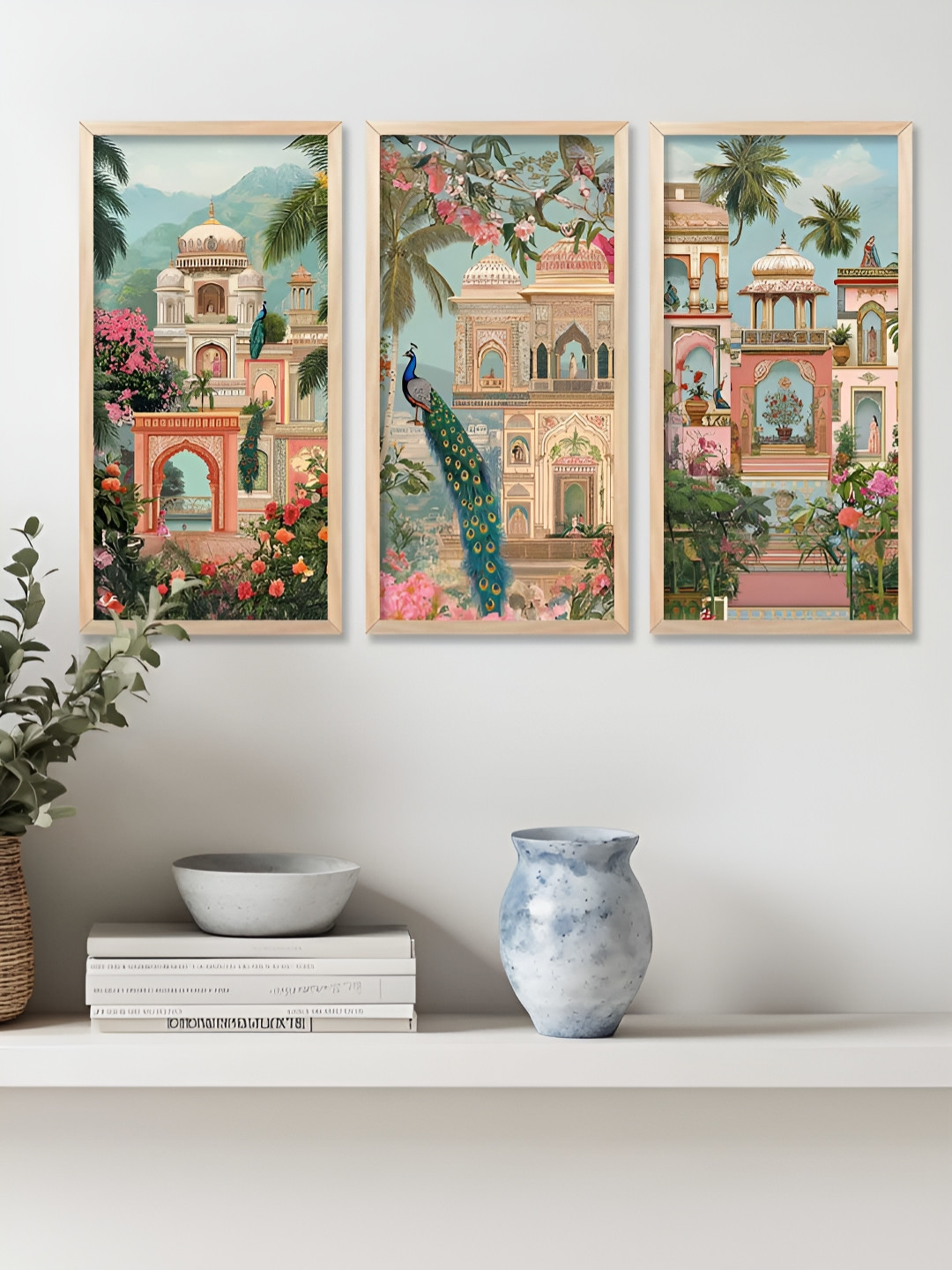 WALLLANE Traditional Art Wood 3 Piece Wall Rectangle Paintings Wall Art -10 x 19In