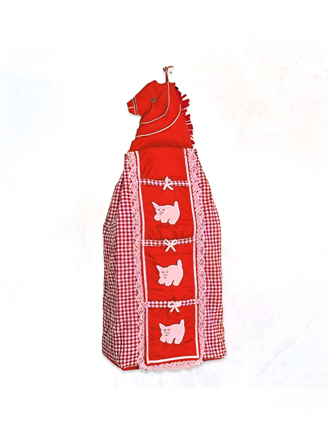 Aura Red & White Checked 3-Tier Wardrobe for Clothes Storage Multi-Utility Organisers