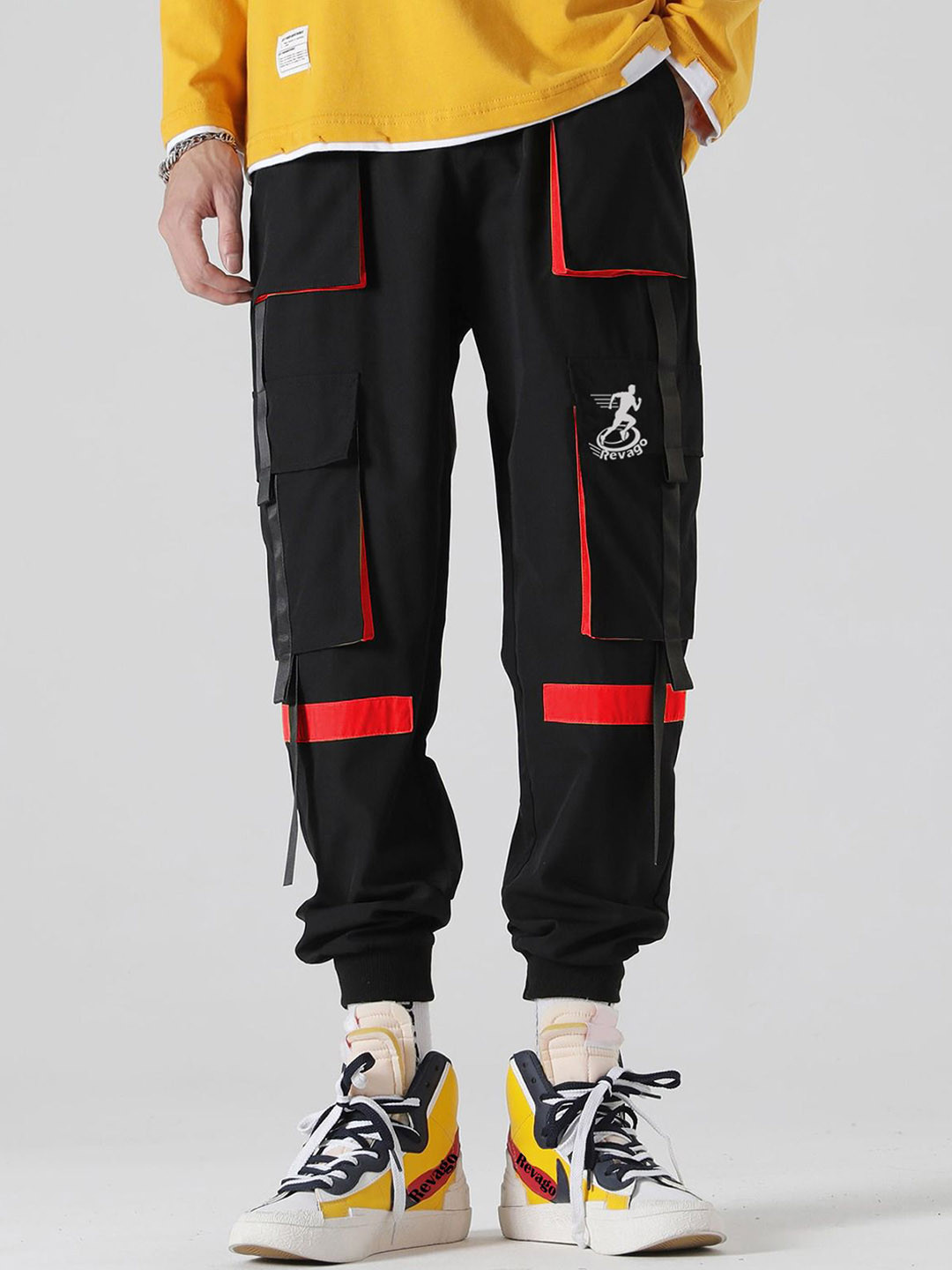 REVAGO Men Colourblocked Relaxed-Fit Joggers Cargo Pants