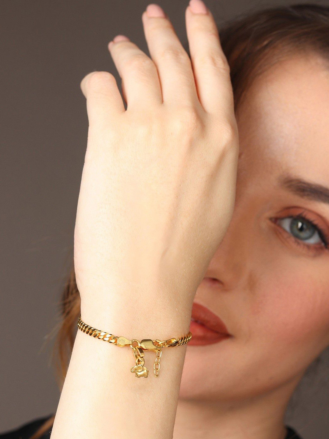 Metronaut Women Sterling Silver Gold-Plated Elephant Symbol Link Bracelet