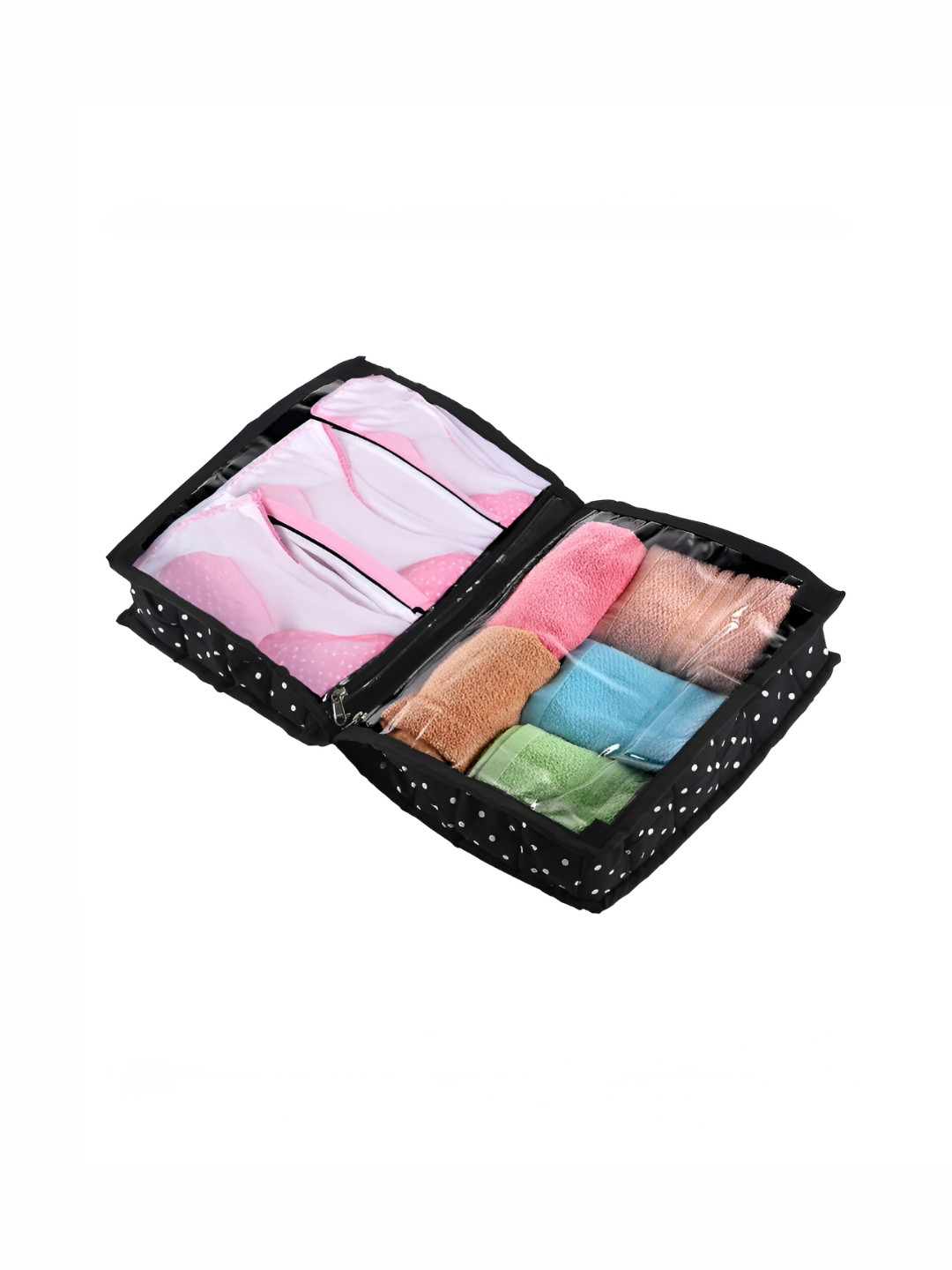 Aura Black Printed Undergarments Storage Organizer Pouch Drawer Organisers