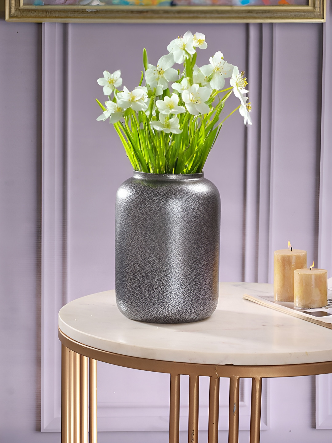 Homspurts Auric Tower Grey Metal Flower Vase