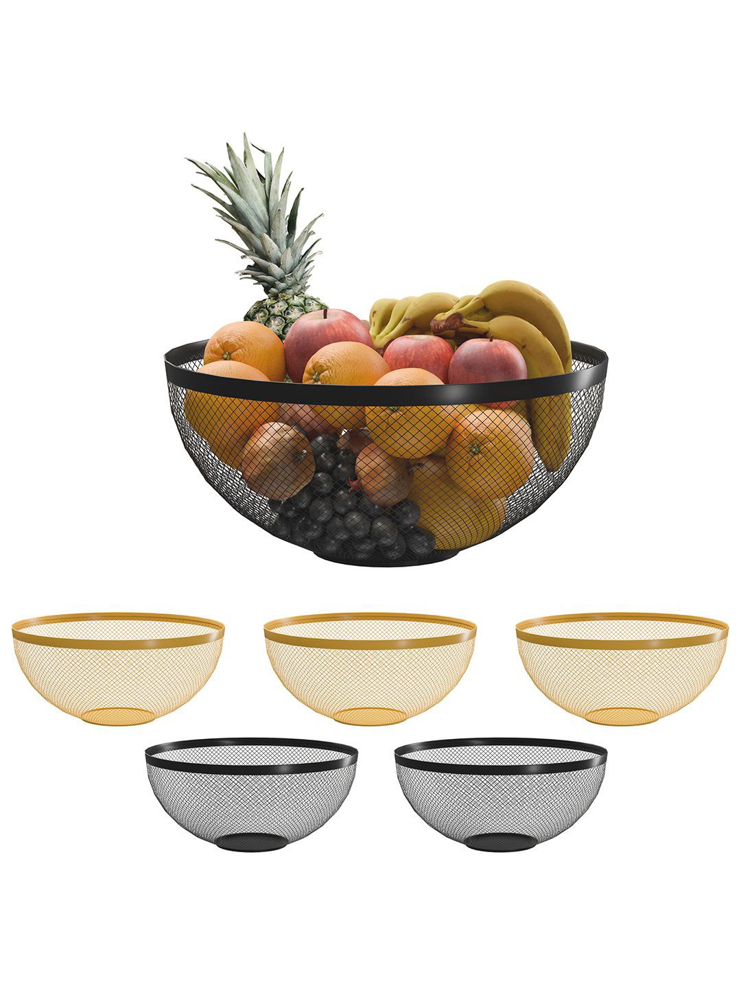 Kuber Industries Set of 6 Black & Yellow Fruit and Vegetable Basket