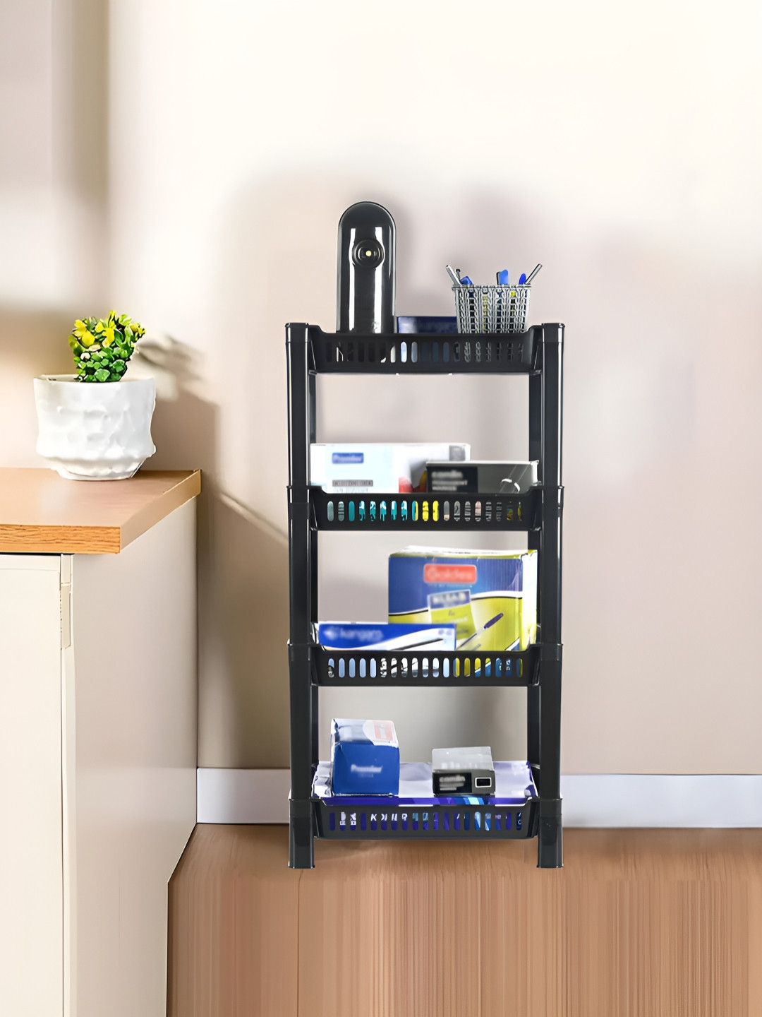 Aura Black 4-Tier Multipurpose Racks For Storage Kids Toy Organisers