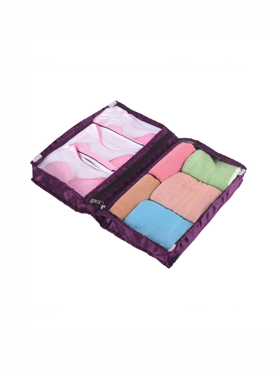 Aura Purple Satin Frill Storage Pouch Drawer Organiser Undergarments Organiser