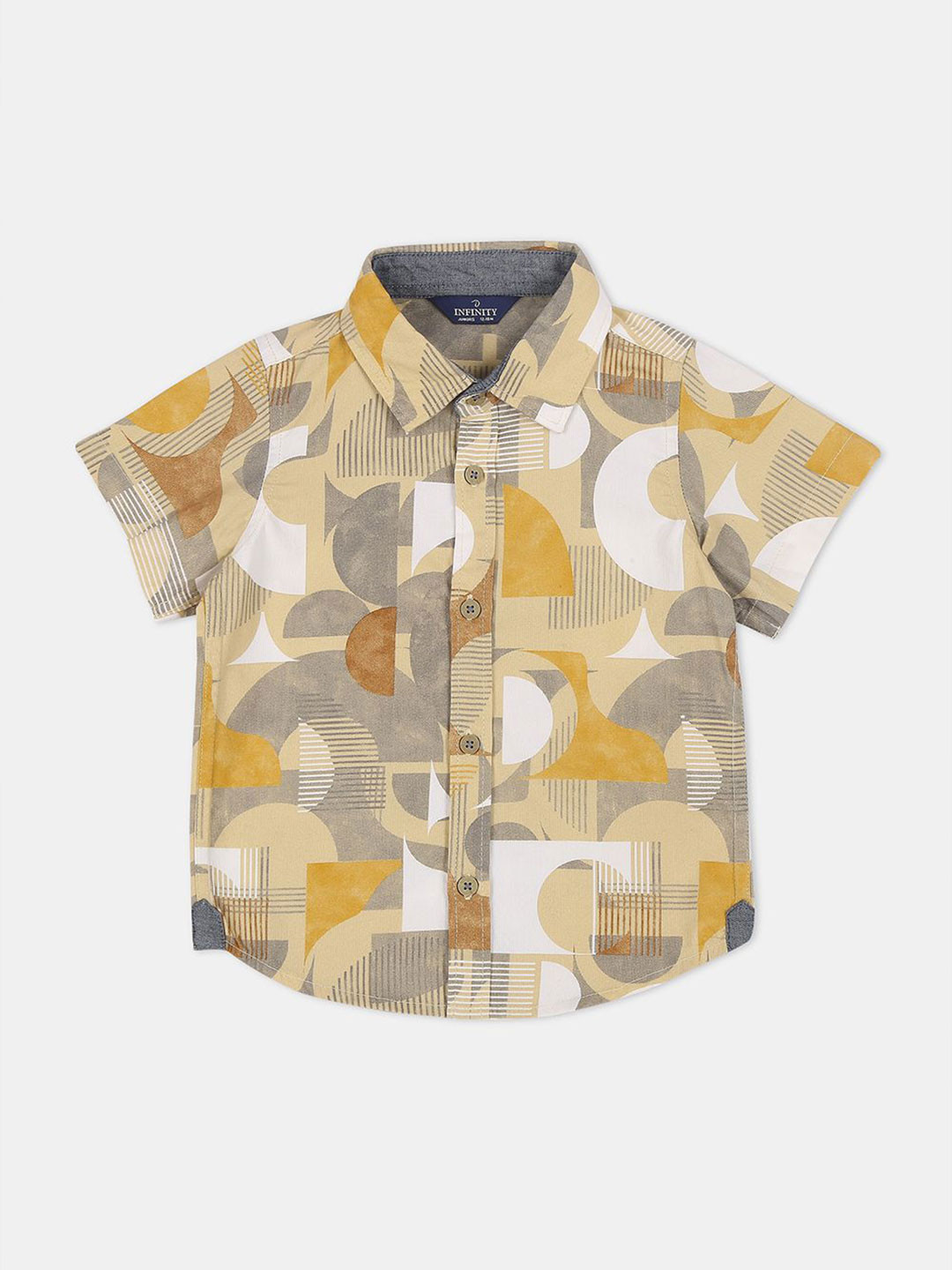 Infinity Boys Spread Collar Geometric Printed Cotton Casual Shirt