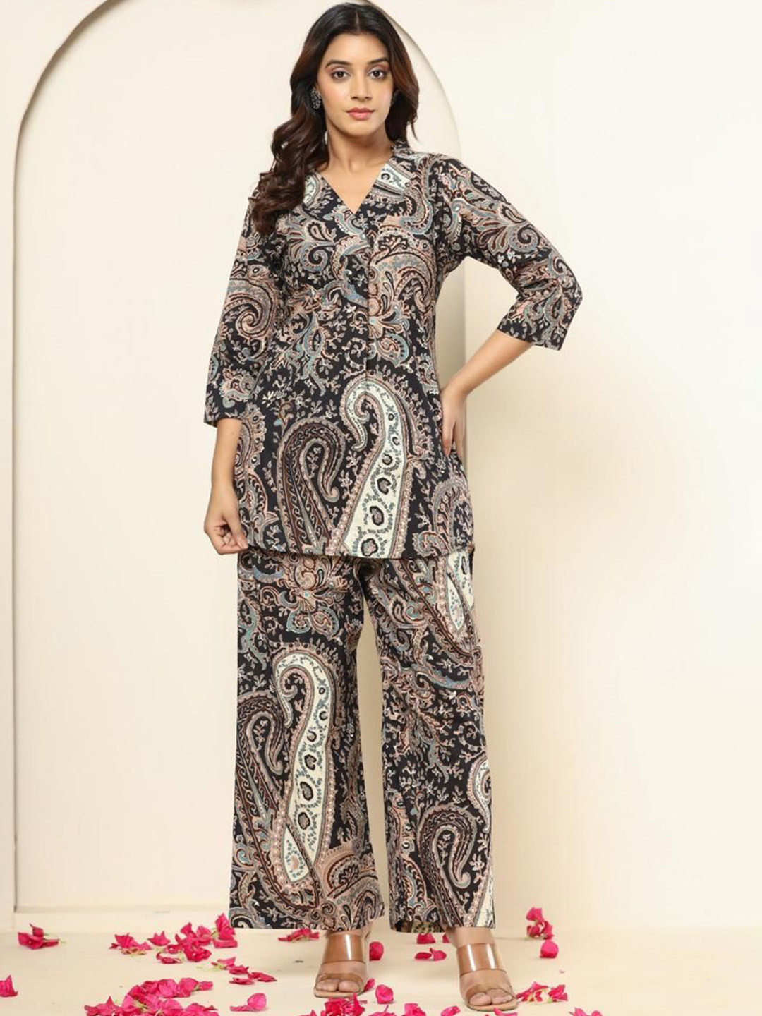 Advya Printed V Neck 100% Cotton Tunic With Trousers Co-Ords
