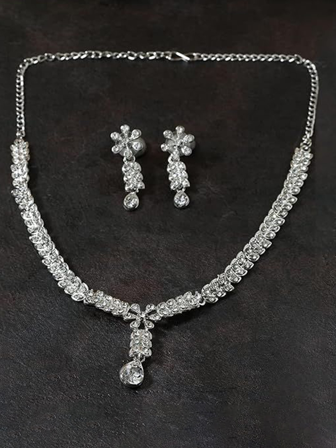 Sangria Silver Plated Rhinestones Studded Contemporary Style Jewellery Set