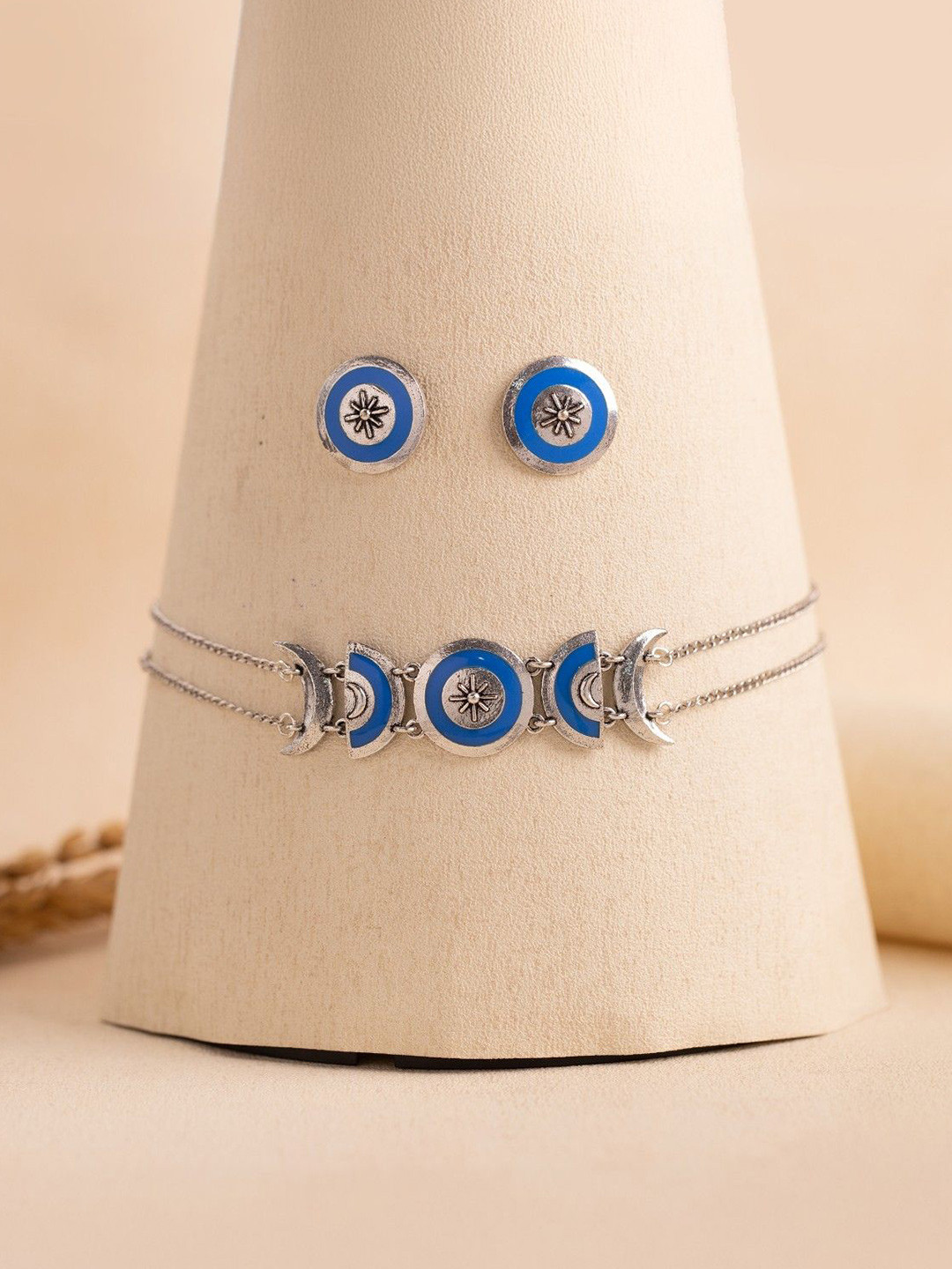 Voylla Boho Tribe Moon Phases Oxidised Choker Necklace Set