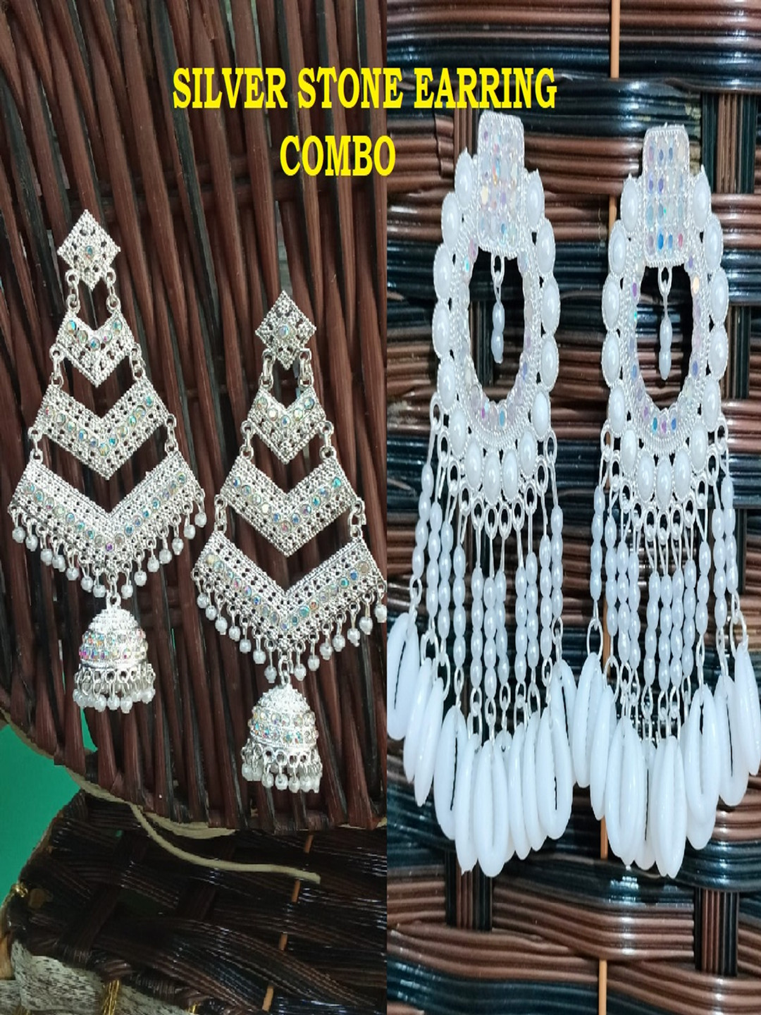 JMBW INTERNATIONAL Silver-Plated Artificial Beads Beaded Jhumki Earrings