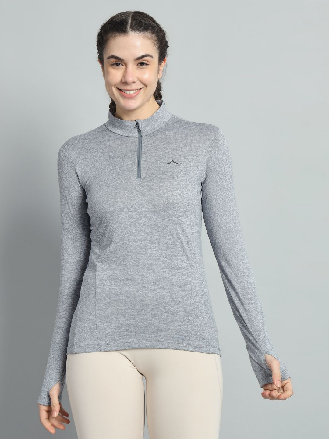 Reccy Zippered Mid-Neck Full Sleeve Breathable Baselayer T-shirt with Thumbholes