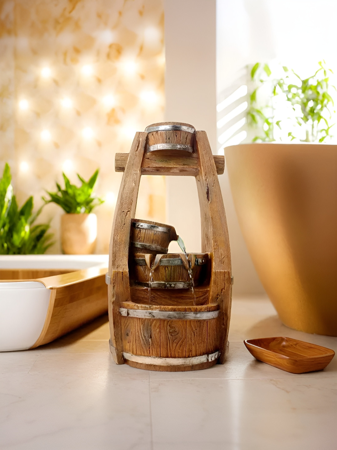 The Better Home Brown Table Top Water Fountain For Home Decor - 38 cm