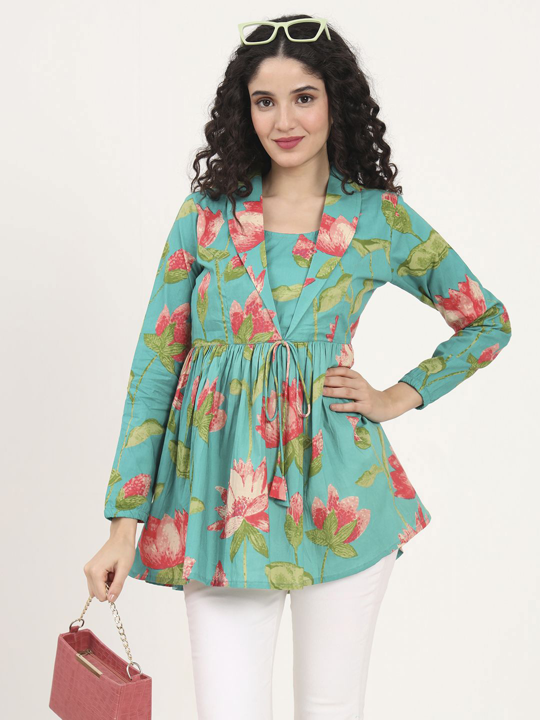 KALINI Women Floral Printed Lepal Neck  Peplum Top