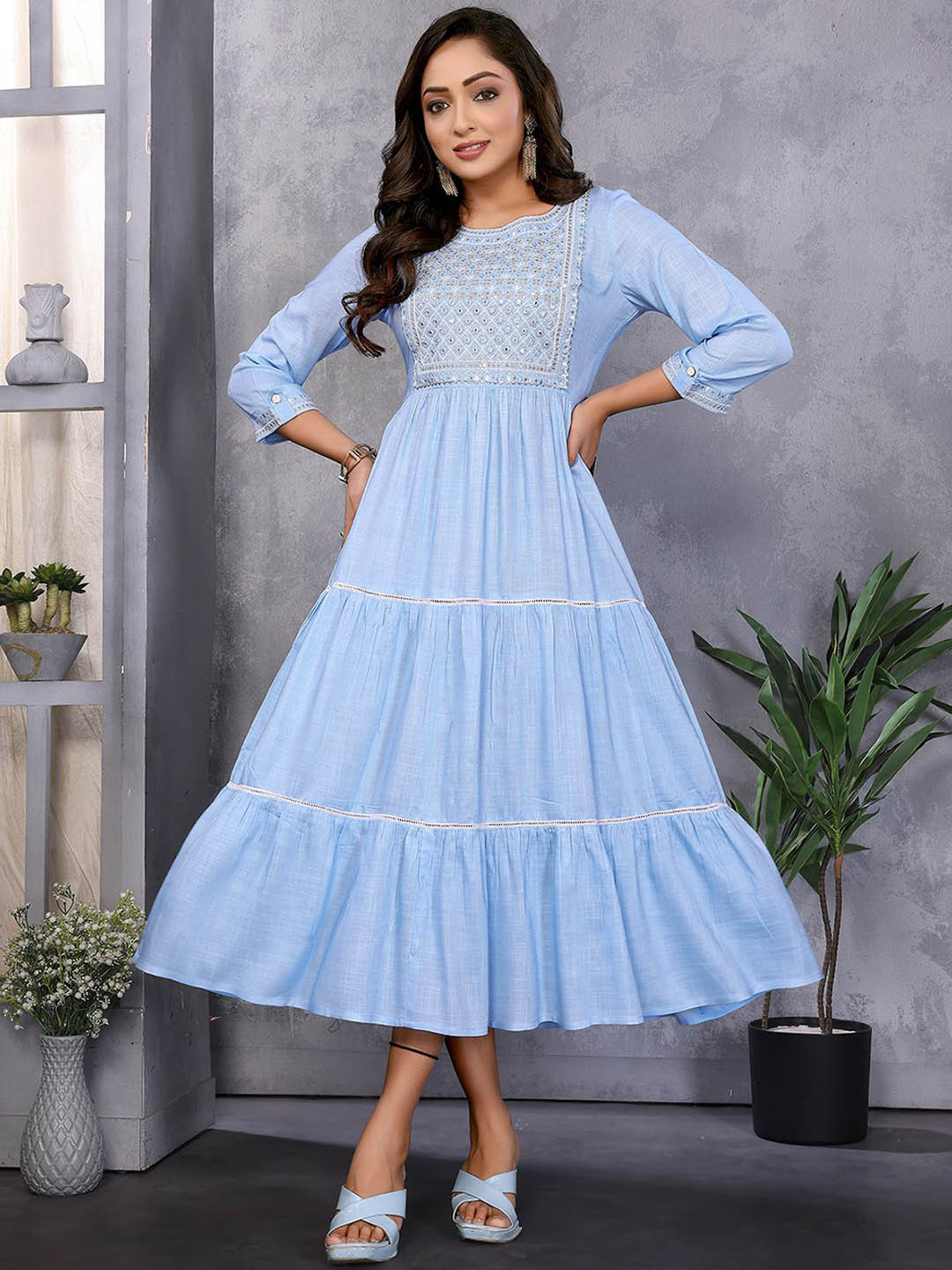 Rangita Embroidered Calf-Length Ethnic Dress