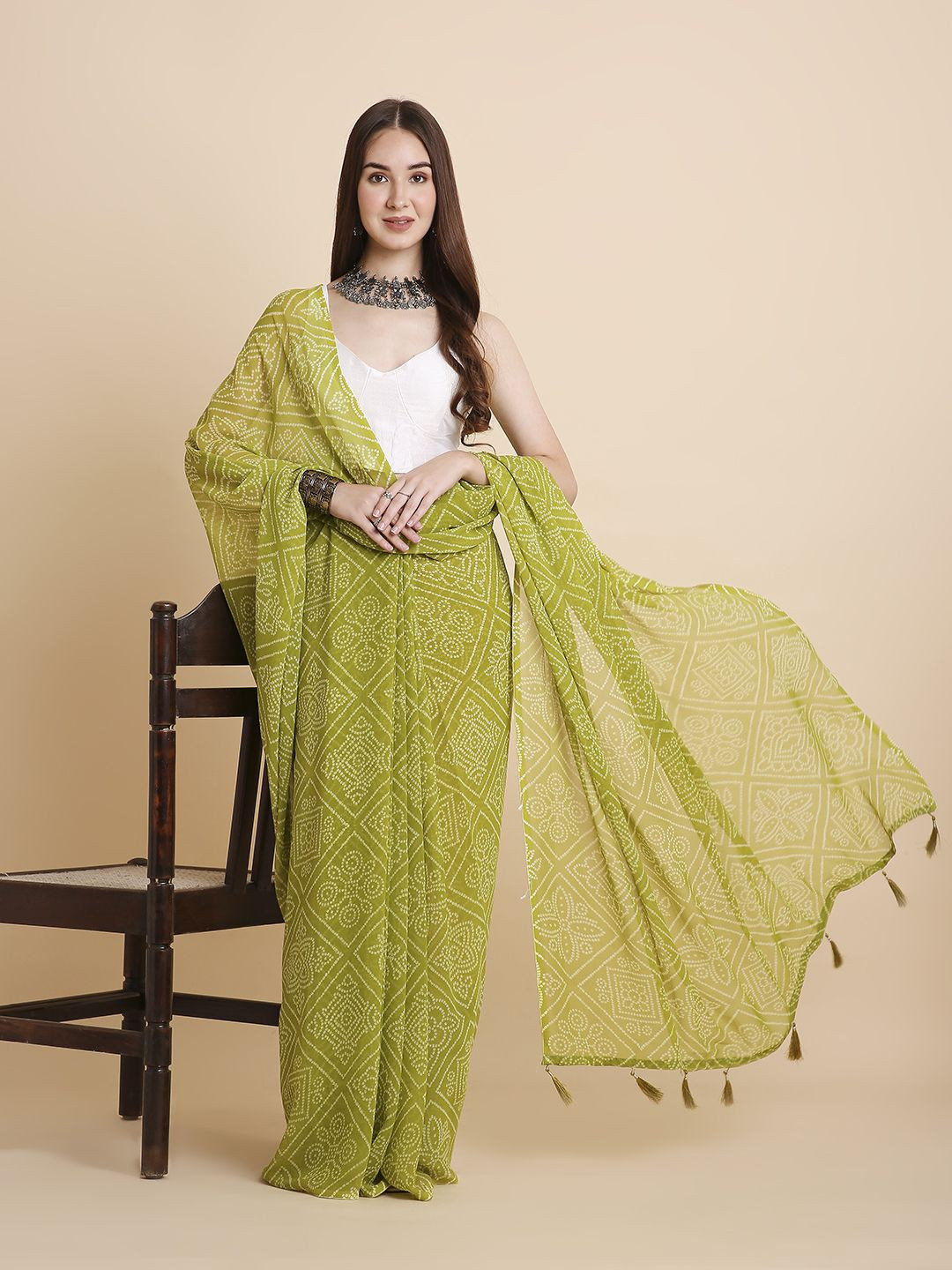 RATAN Bandhani Poly Chiffon Saree