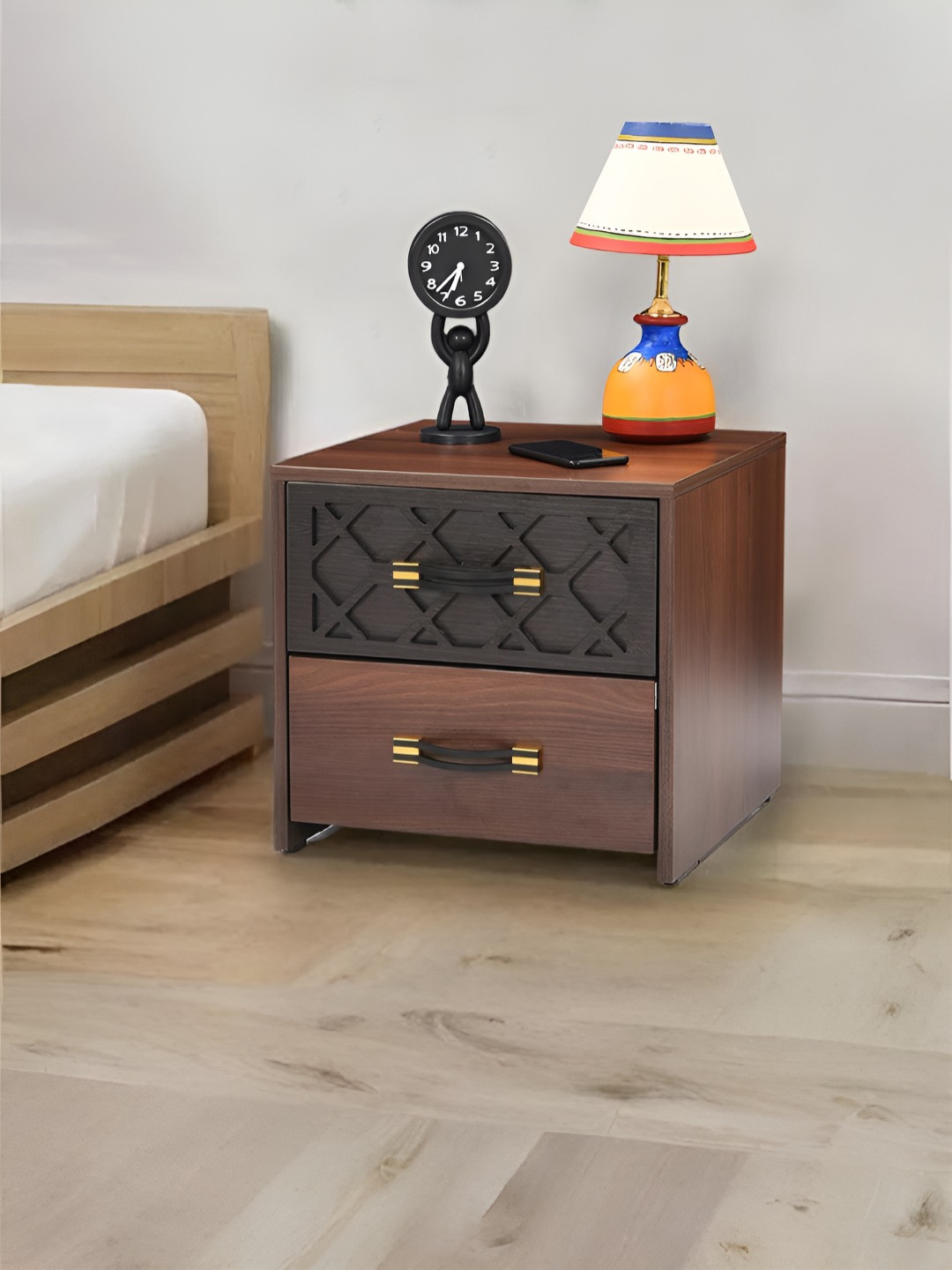 Royaloak Brown Melamine Wooden Square Bedside Table