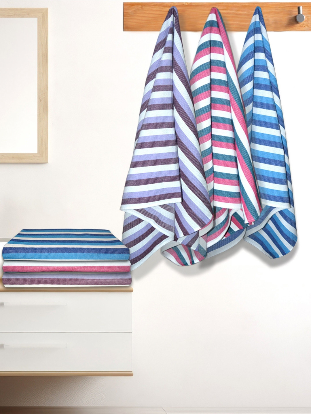 Athom Living Iris Violet & Pink 6 Pieces Striped 210 GSM Cotton Bath Towels