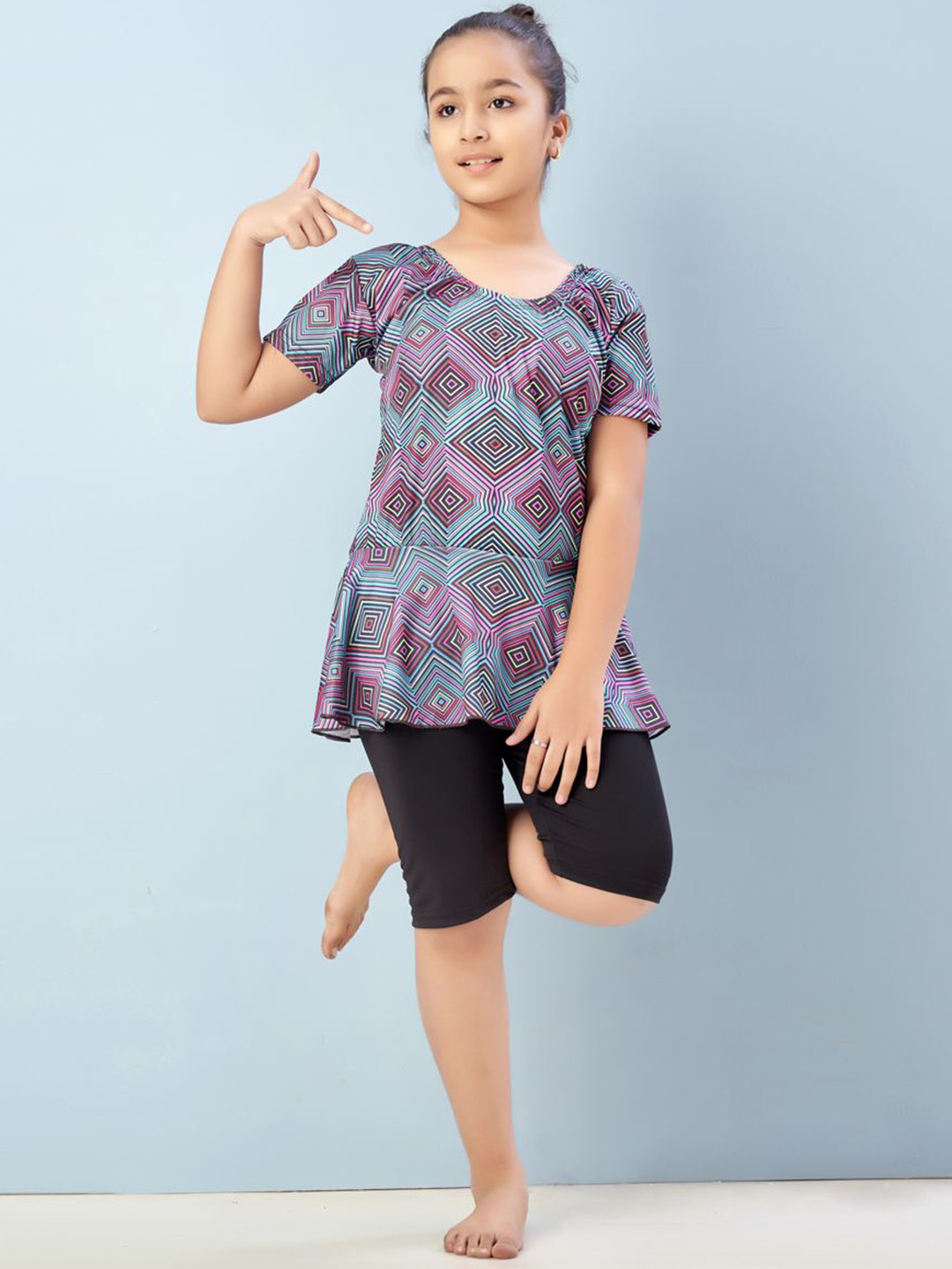 BAESD Girls Geometric Printed Swim Suit With Attached Shorts