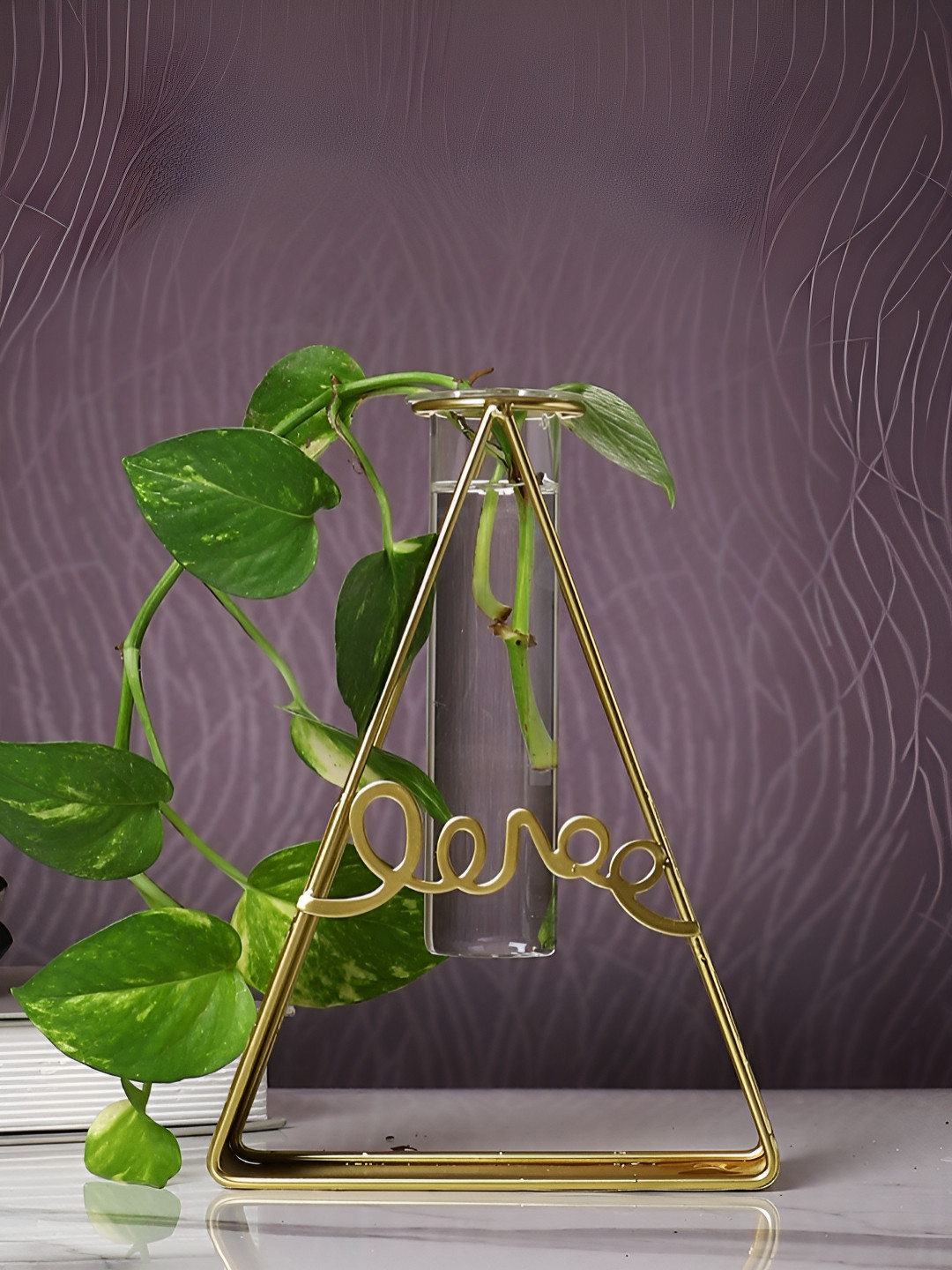 TAYHAA Transparent Metal & Glass Tube Flower Vase