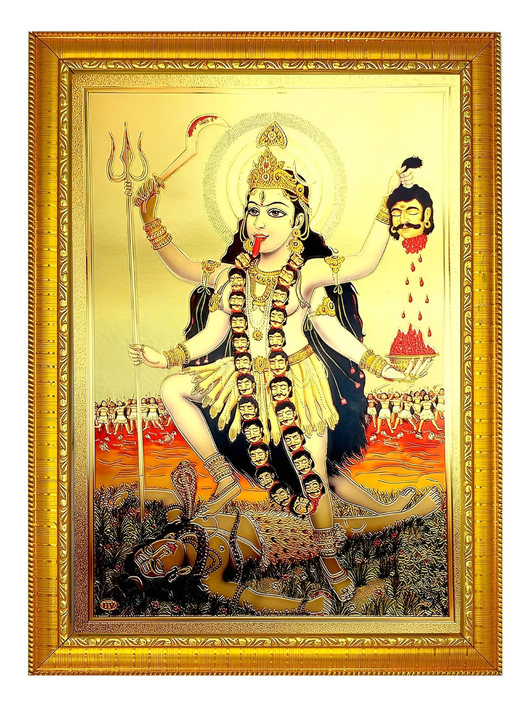 ADA Handicraft Gold-Toned & Black Mata Kali Mahakali Wooden Wall Photo Frame