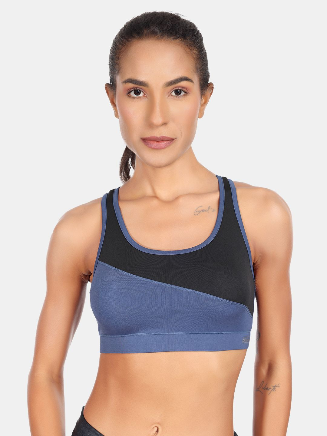 SKDREAMS Colourblocked Full Coverage Wireless Non Padded Seamed Racer back Sports Bra