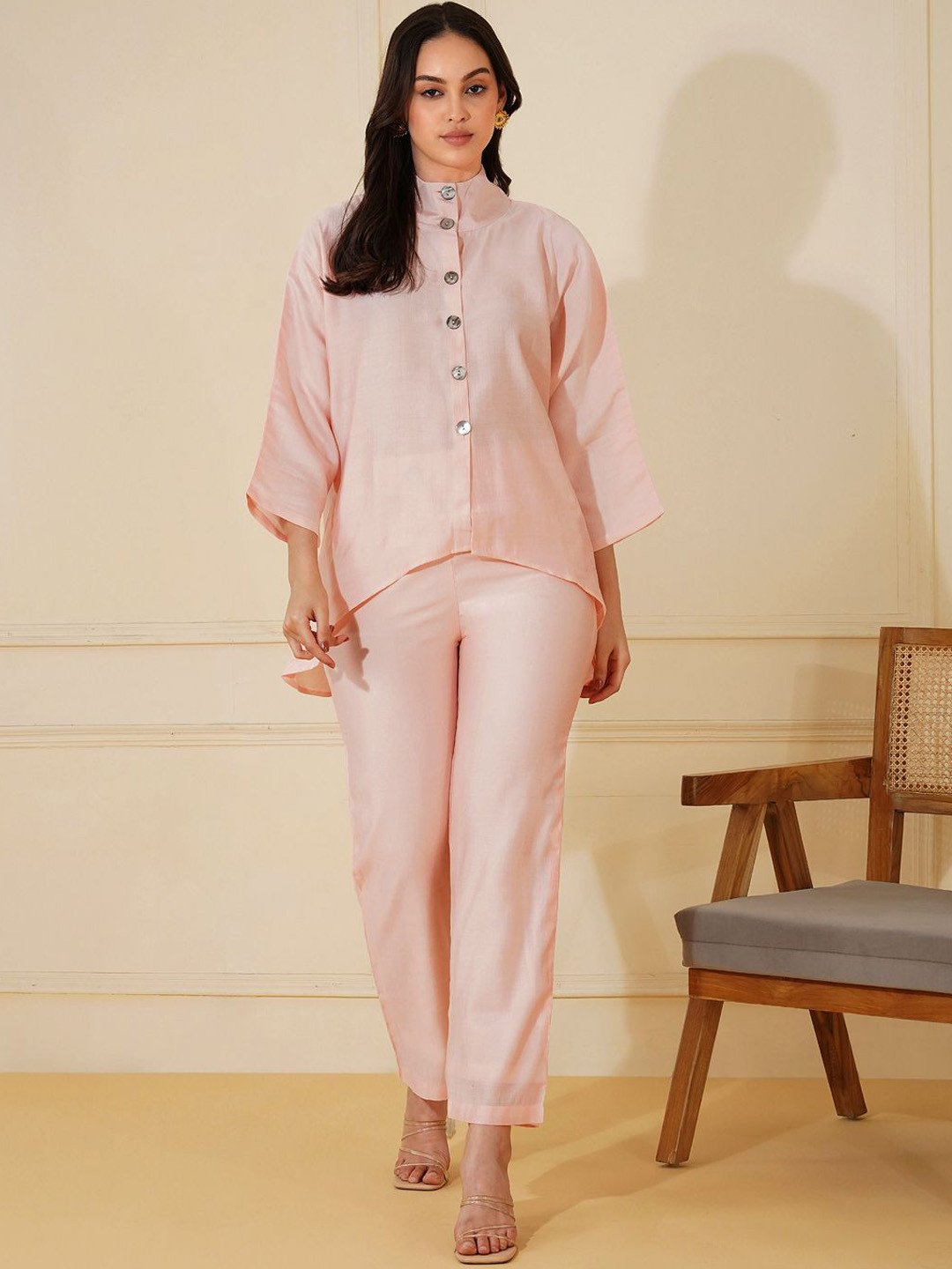 Stitchinc Poised and Polished Band Collared Kimono Sleeved Top & Trouser & Belt