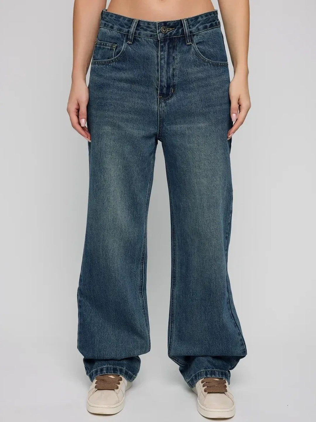 Aadvi Fashion Women Jean Whiskers and Chevrons Baggy fit High-Rise Light Fade Jeans