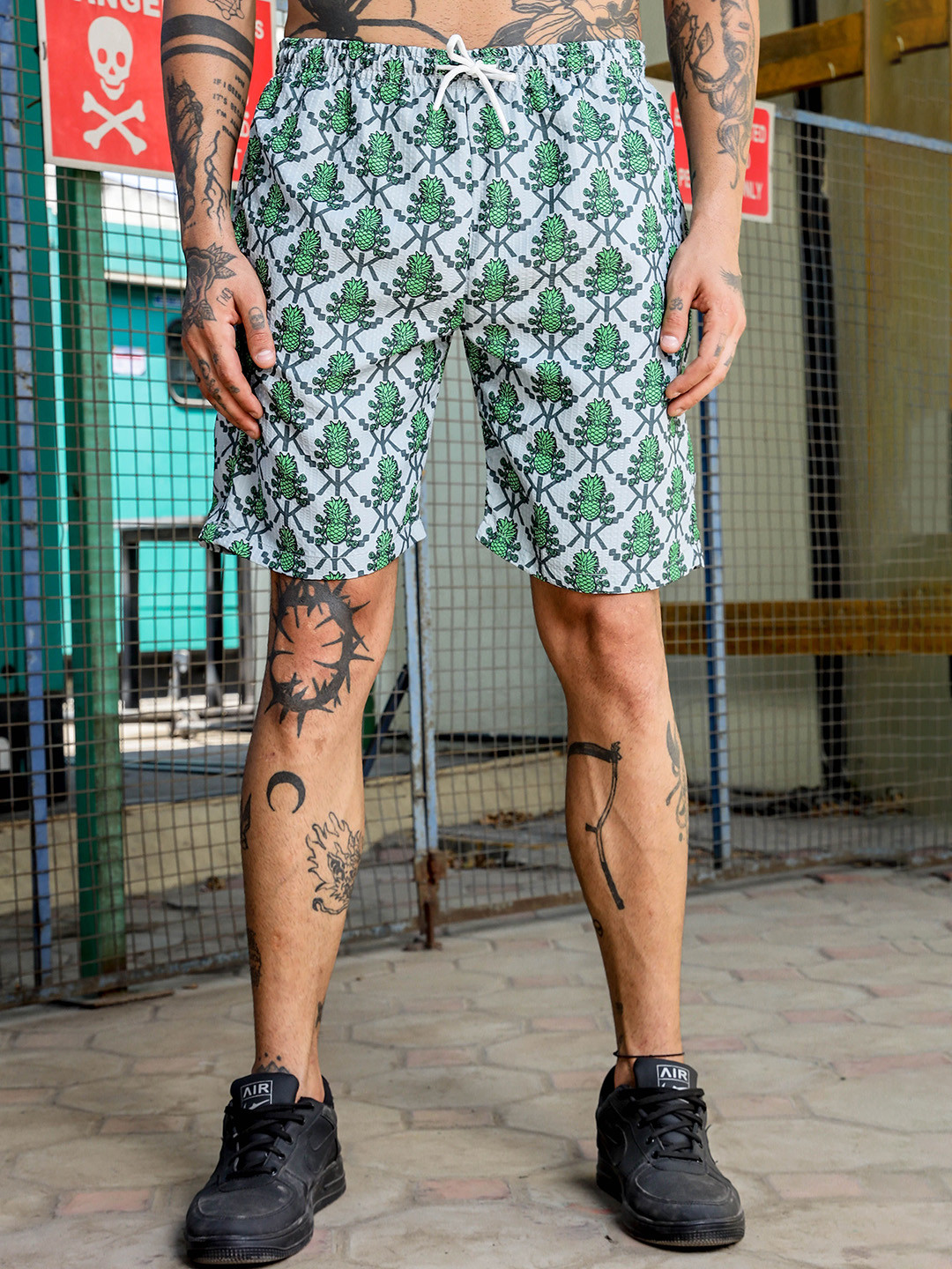 House of Koala Unisex Green Pineapple Printed Relaxed Fit Shorts