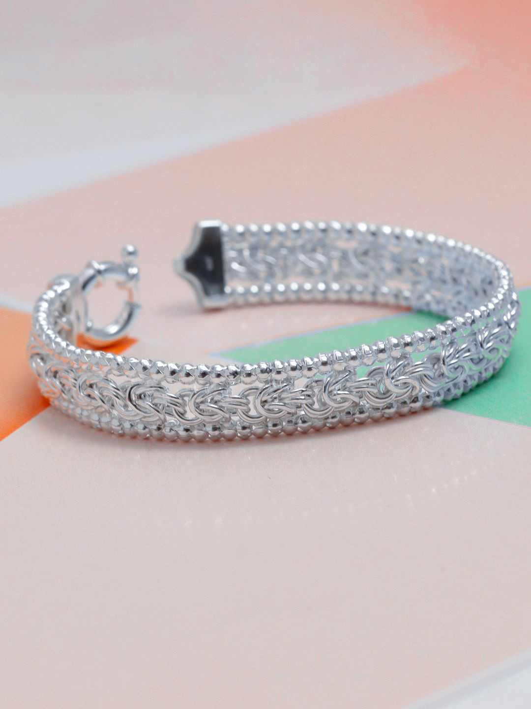 LeCalla 925 Sterling Silver Silver-Plated Byzantine Beaded Mesh Link Bracelet