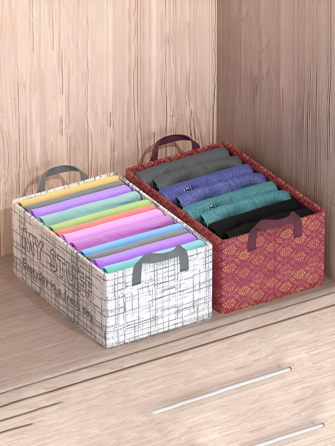 Aura Grey and Maroon 2 Pieces Foldable Regular Multi-Utility Organisers