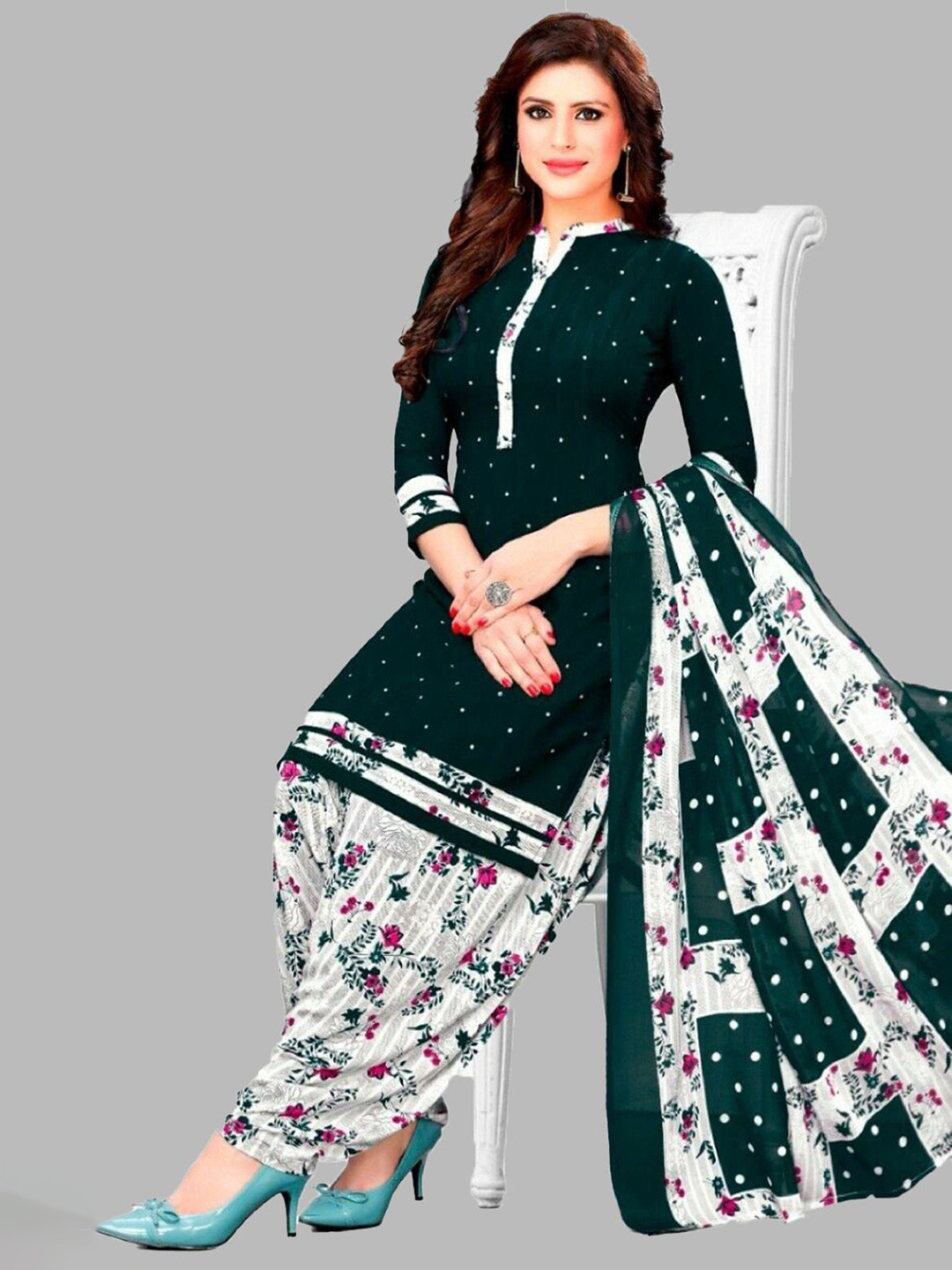 SIMPLYETHNIC Polka Dots Printed Unstitched Dress Material