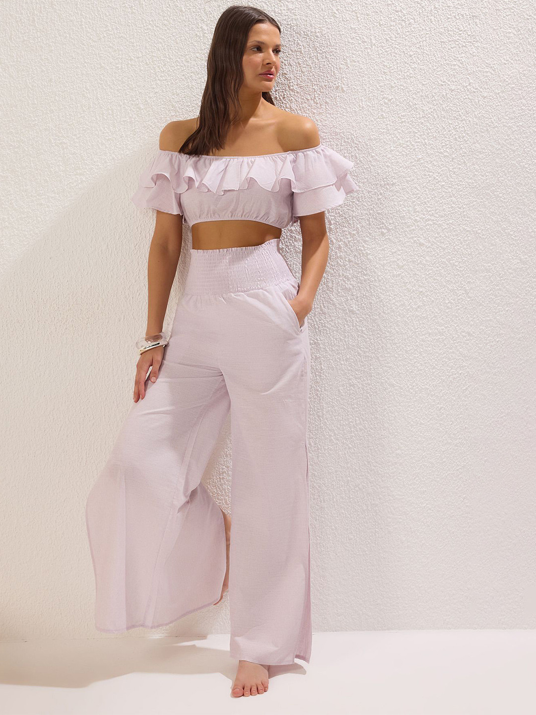 Trendyol Off-Shoulder Short Sleeves Top With Trousers