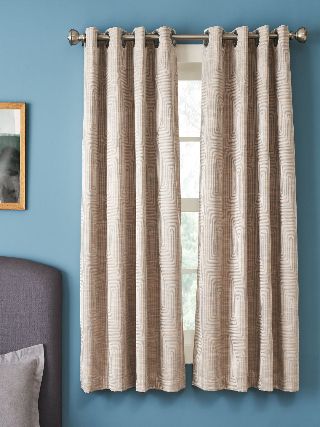 Deco Window Orange & White 2 Pieces Printed Black Out Window Curtain