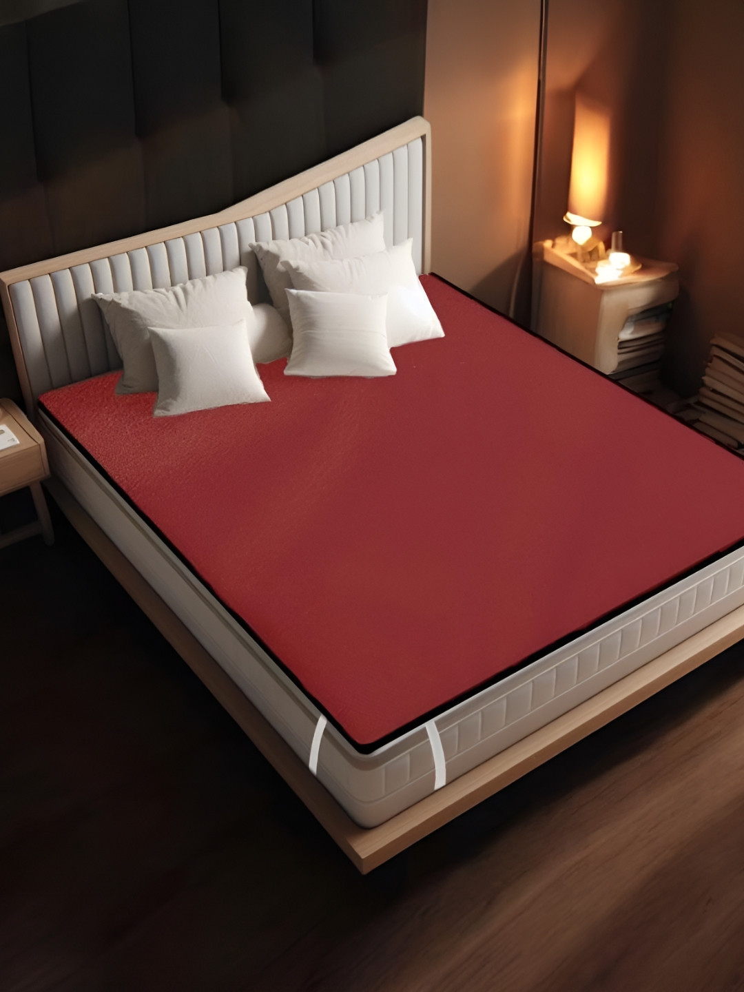 CASA-NEST Red Polyester Water Resistant Fitted Mattress Protector