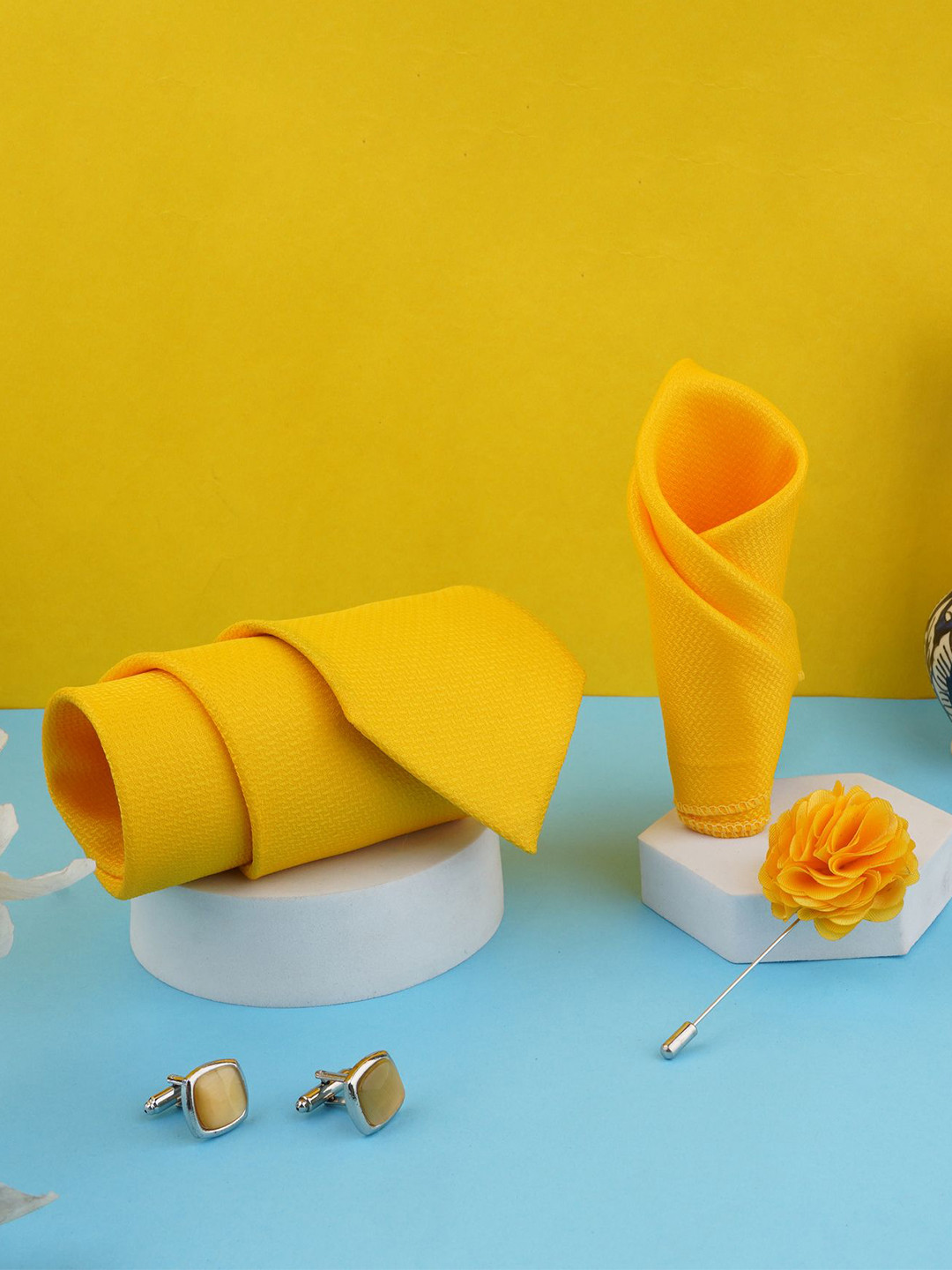 CALIXTO Men Set Of 4 Criss Cross Necktie Tie With Pocket Square Accessory Gift Set